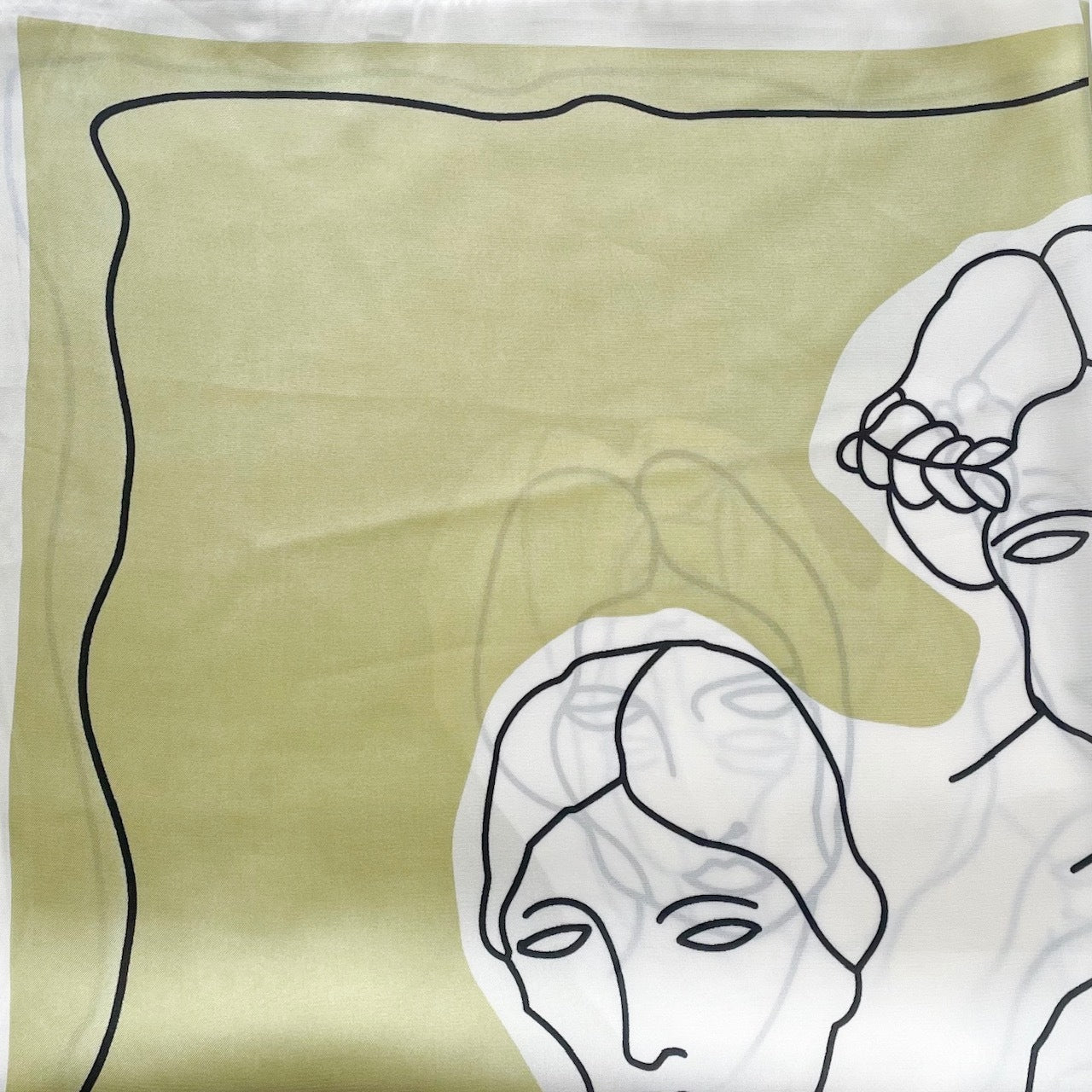 Picasso Abstract Face Satin Scarf Green