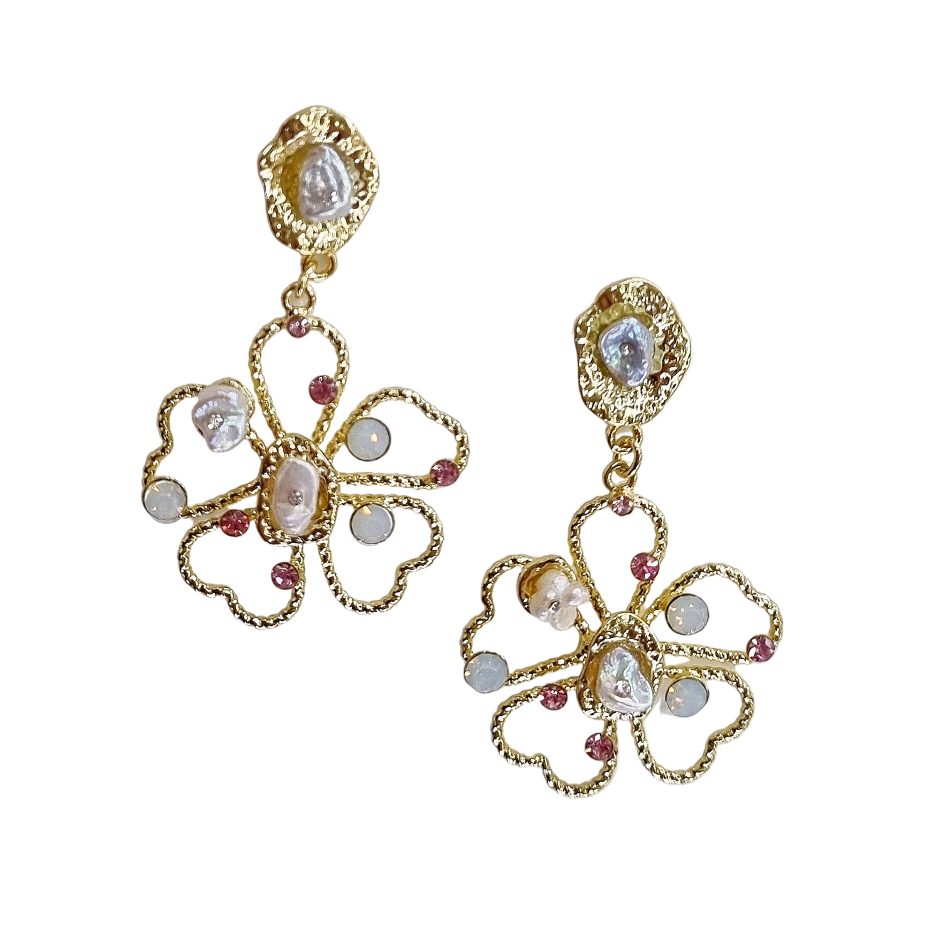 Georgette Gold Flower Pearl Earring