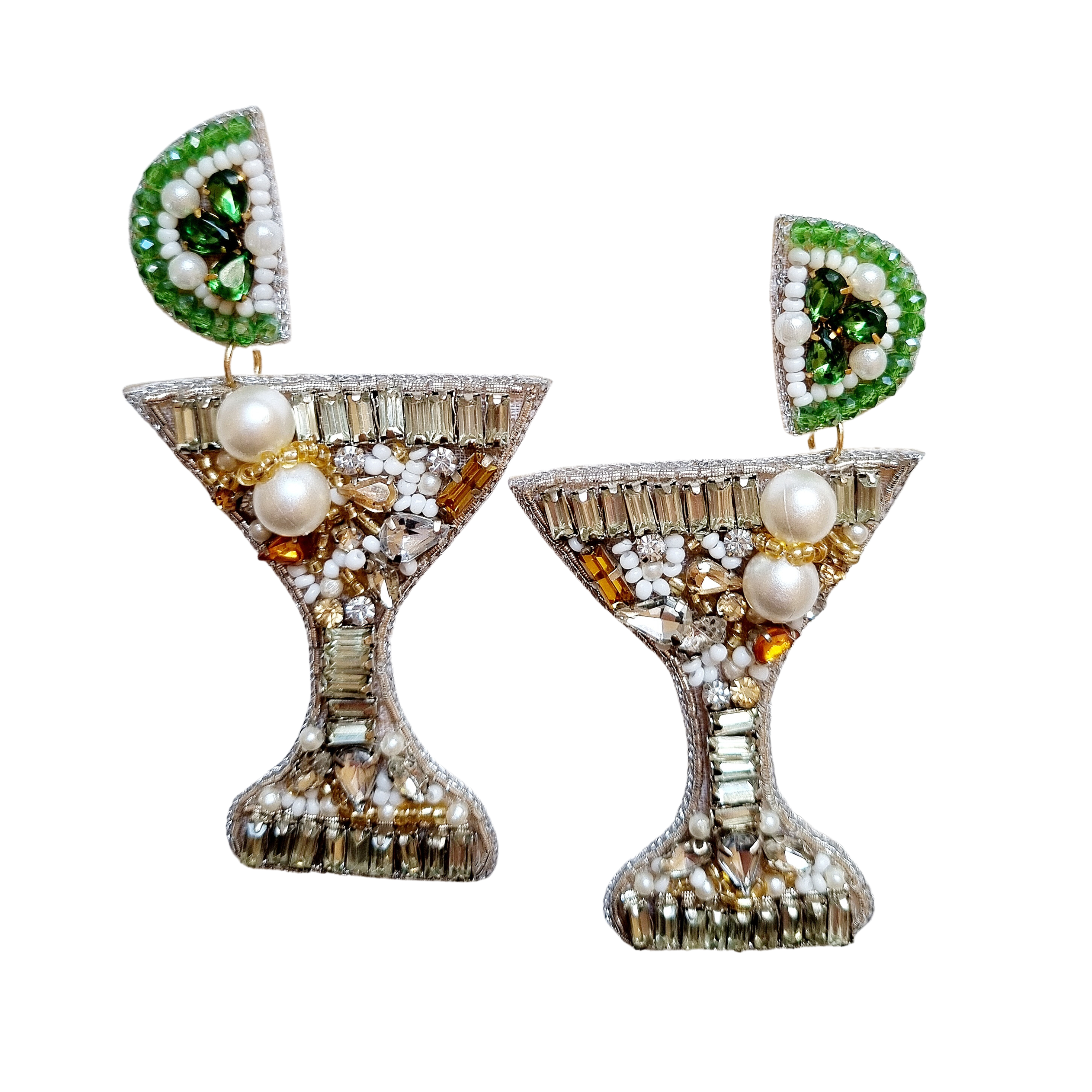 Silver Martini Glass with Lime Slice Beaded Earring