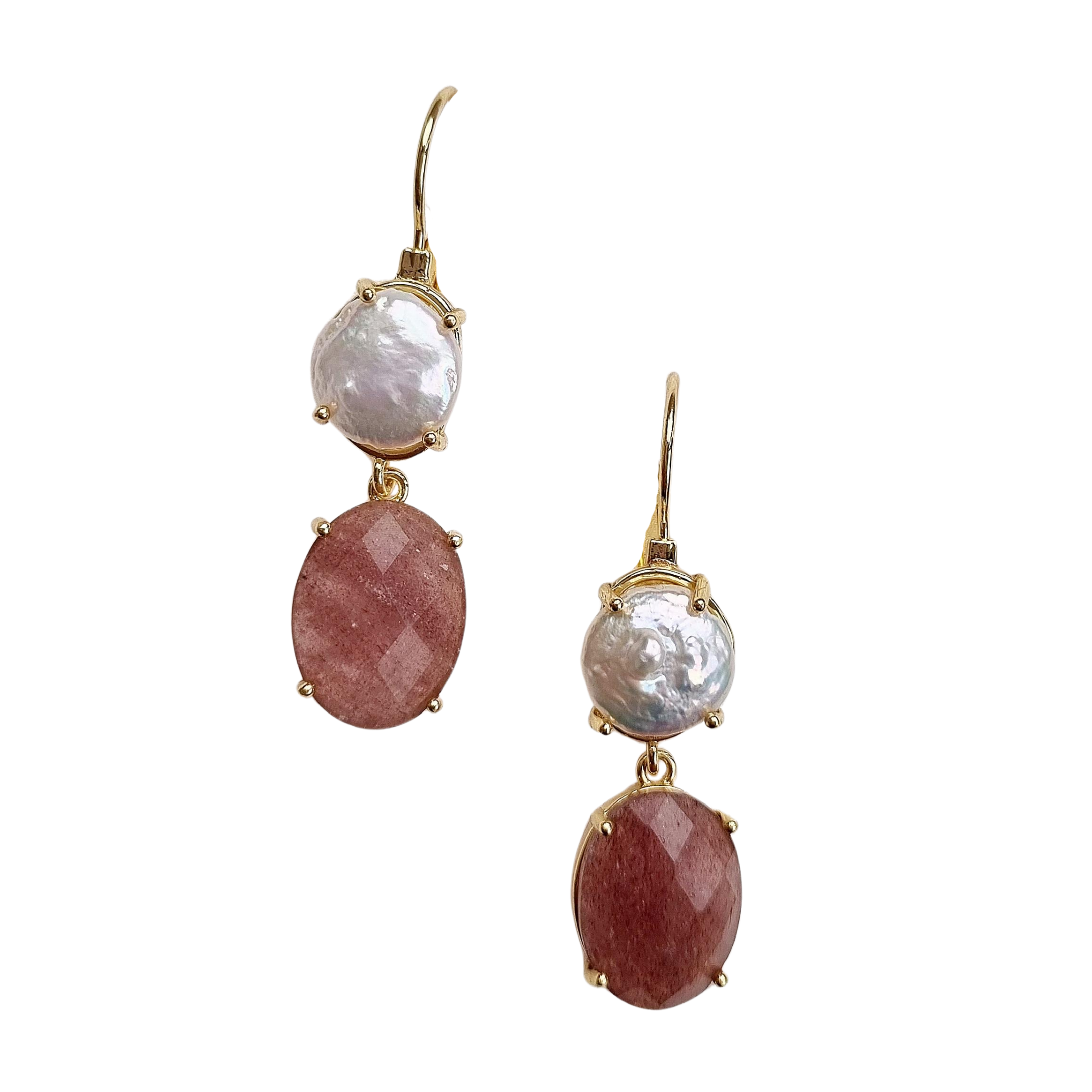 Double Gemstone Natural Stone Earring EH999FWPPINK