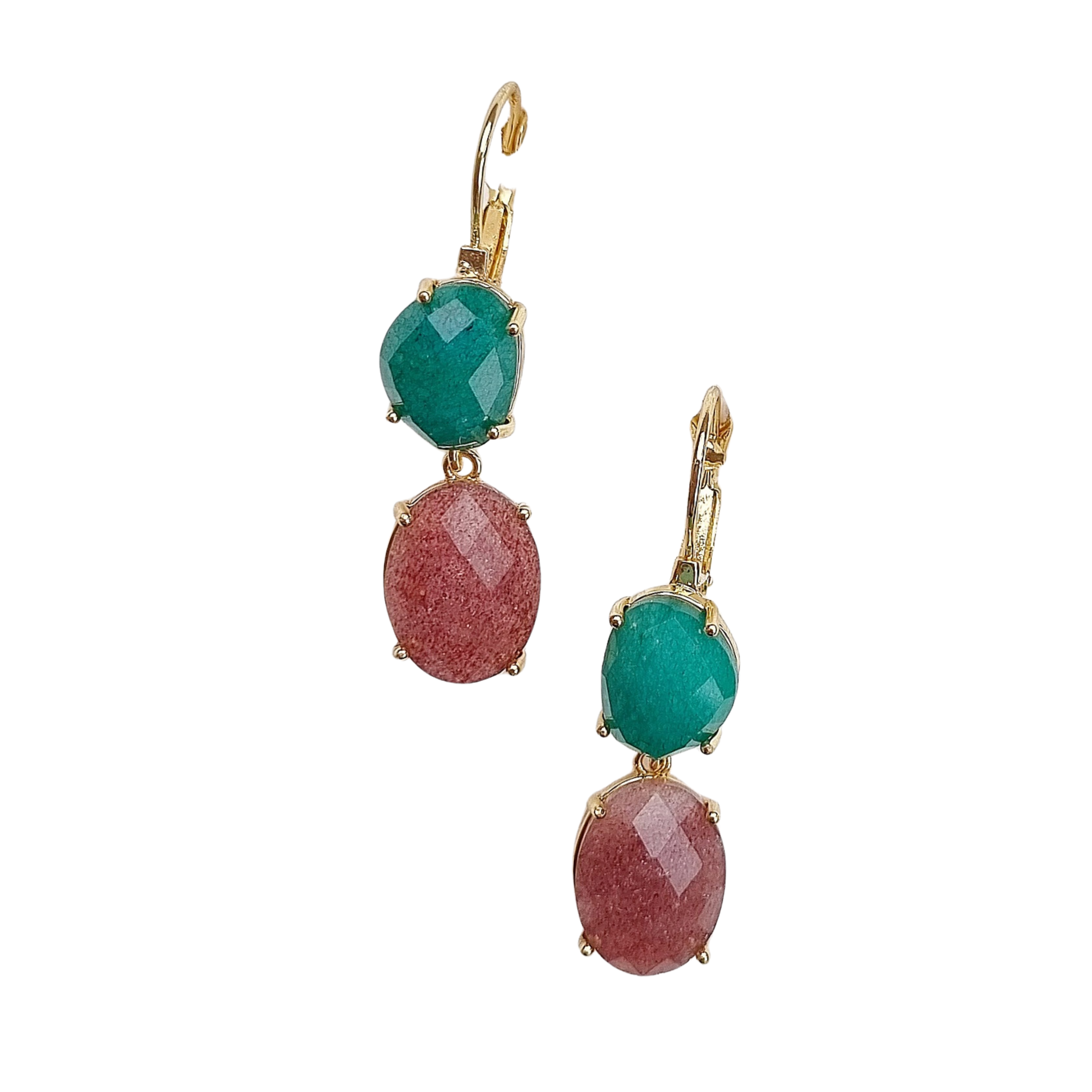 Double Gemstone Natural Stone Earring EH999GREENPINK