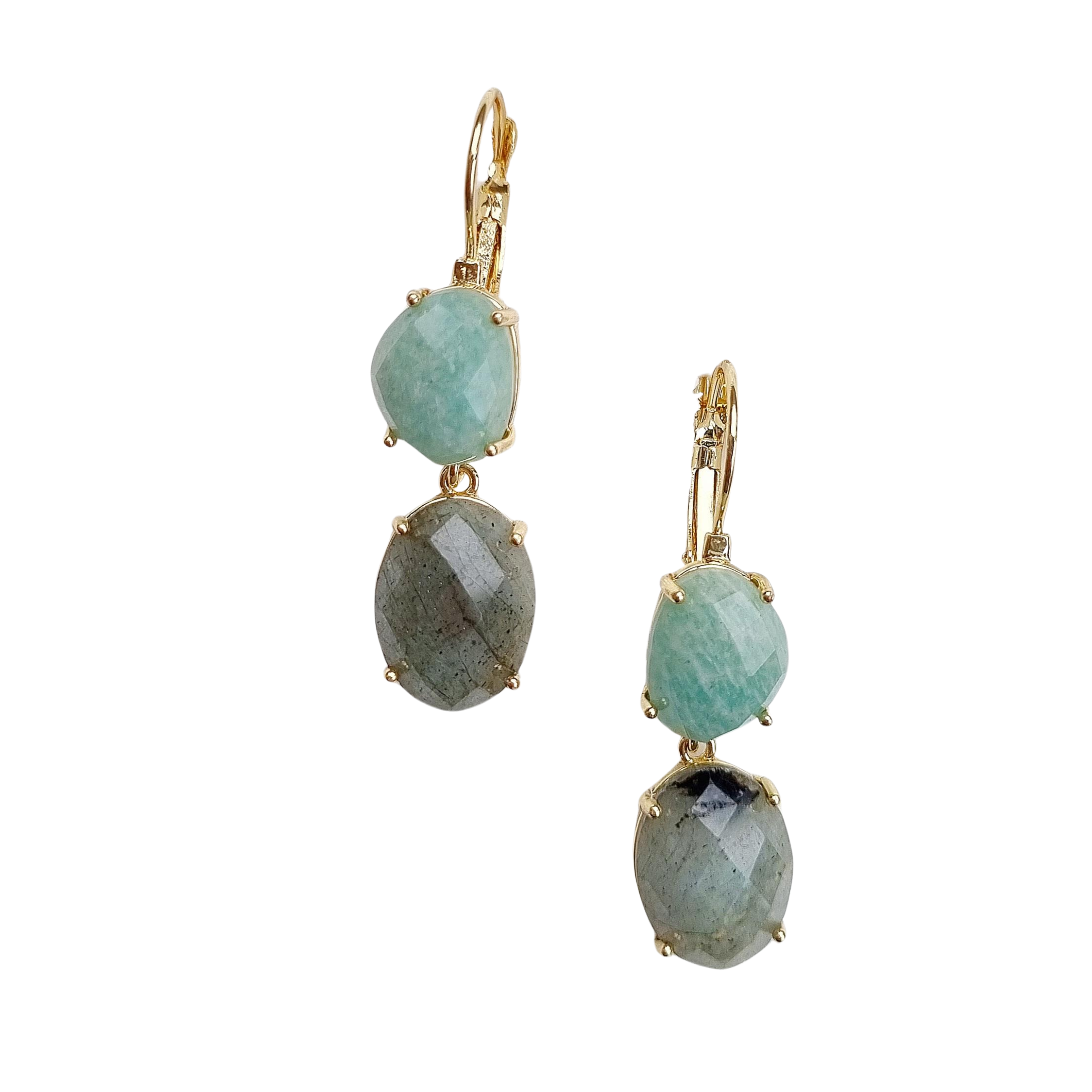 Double Gemstone Natural Stone Earring EH999MINTGREY