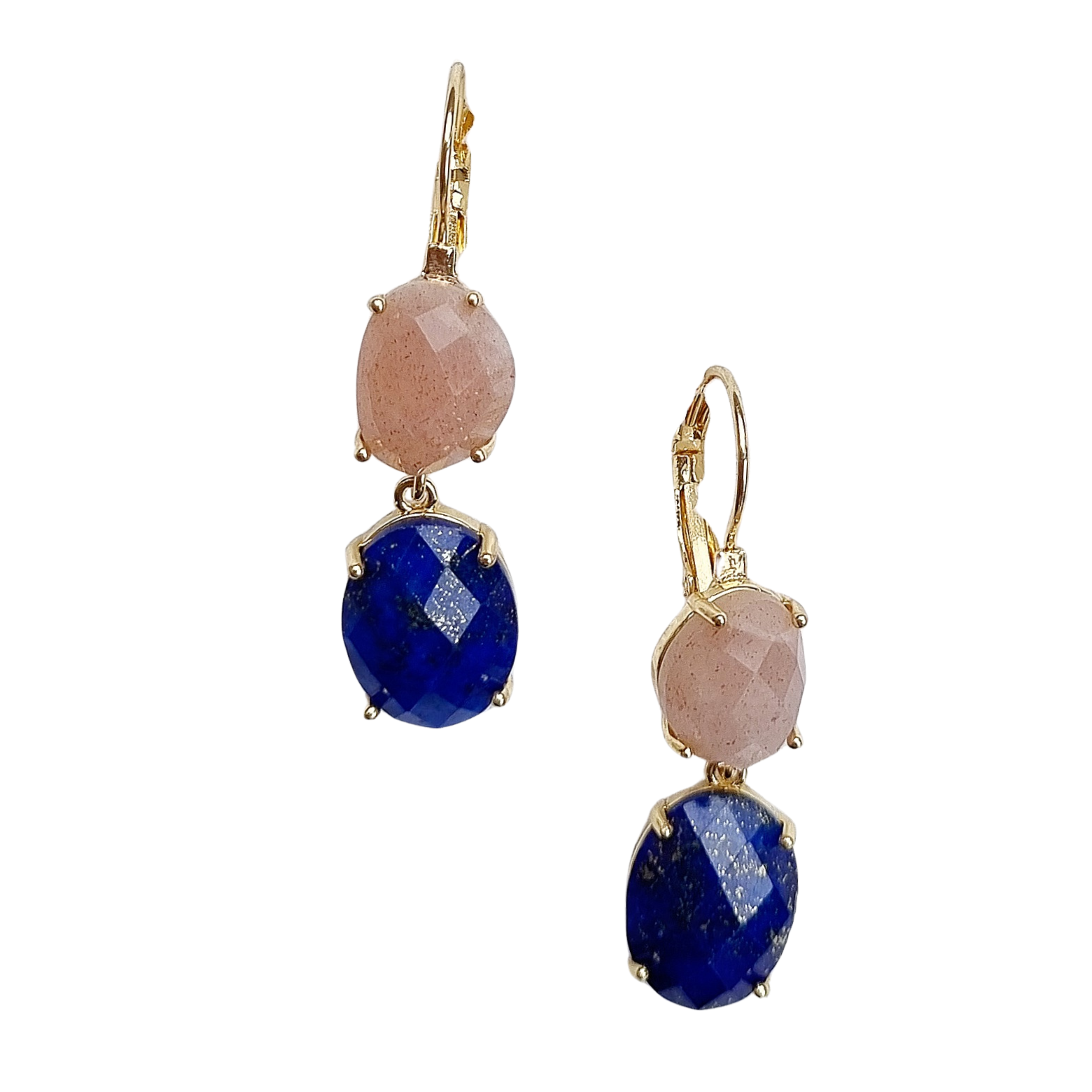 Double Gemstone Natural Stone Earring EH999PINKBLUE