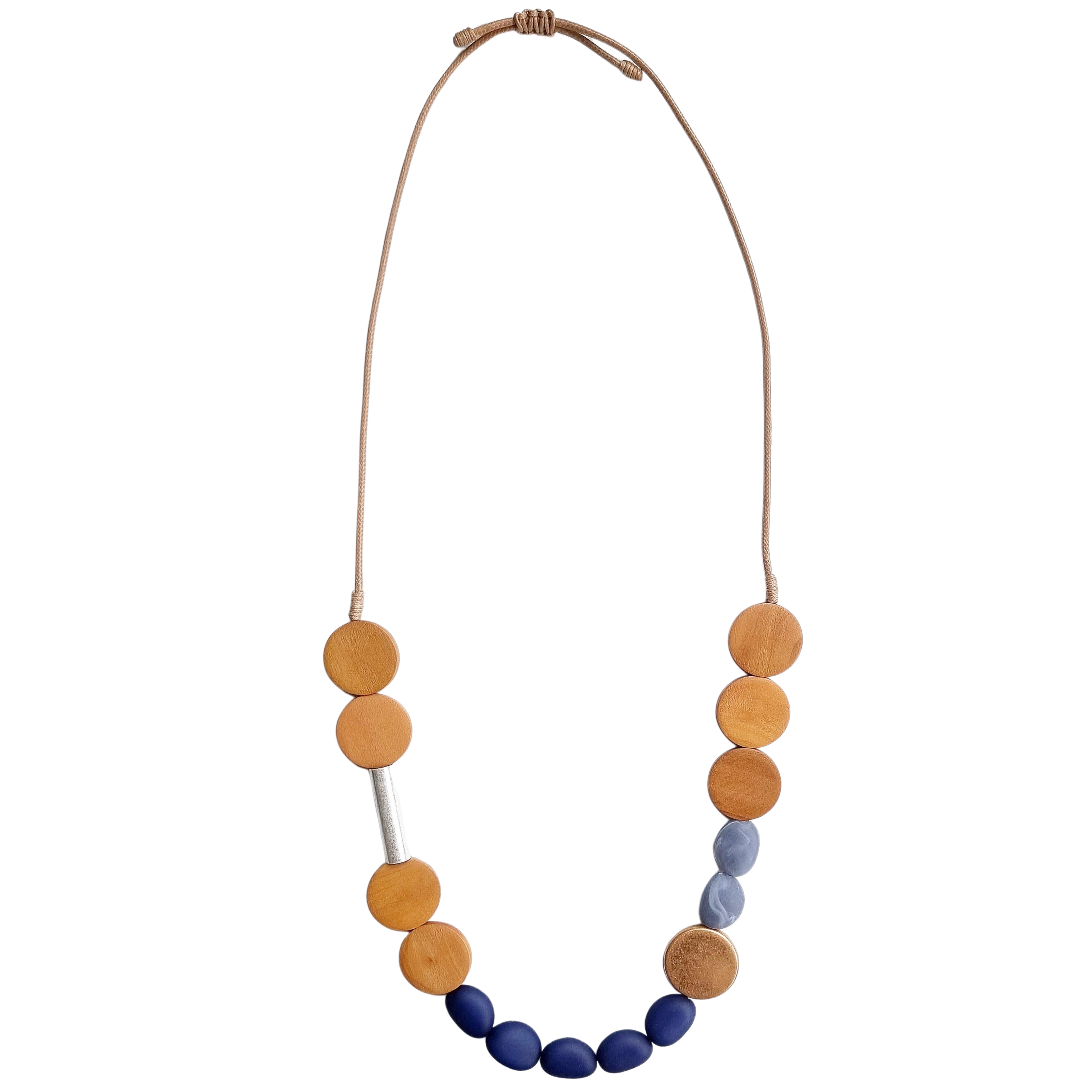 Lyssa Wooden Disc Necklace Blue
