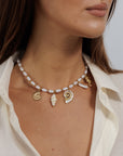 Gold Pearl Charm Necklace STN977