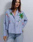 Pure Cotton Shirt Medium Large Blue Z09BLML