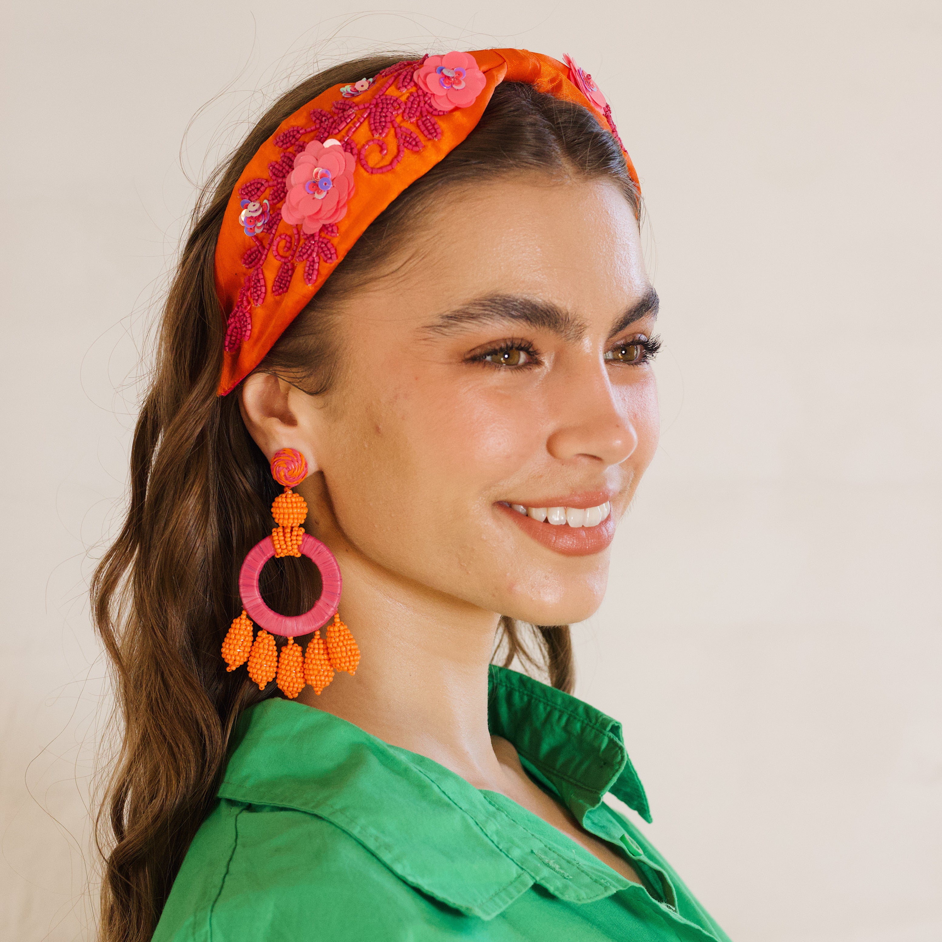 Leila Beaded Earring Orange Pink