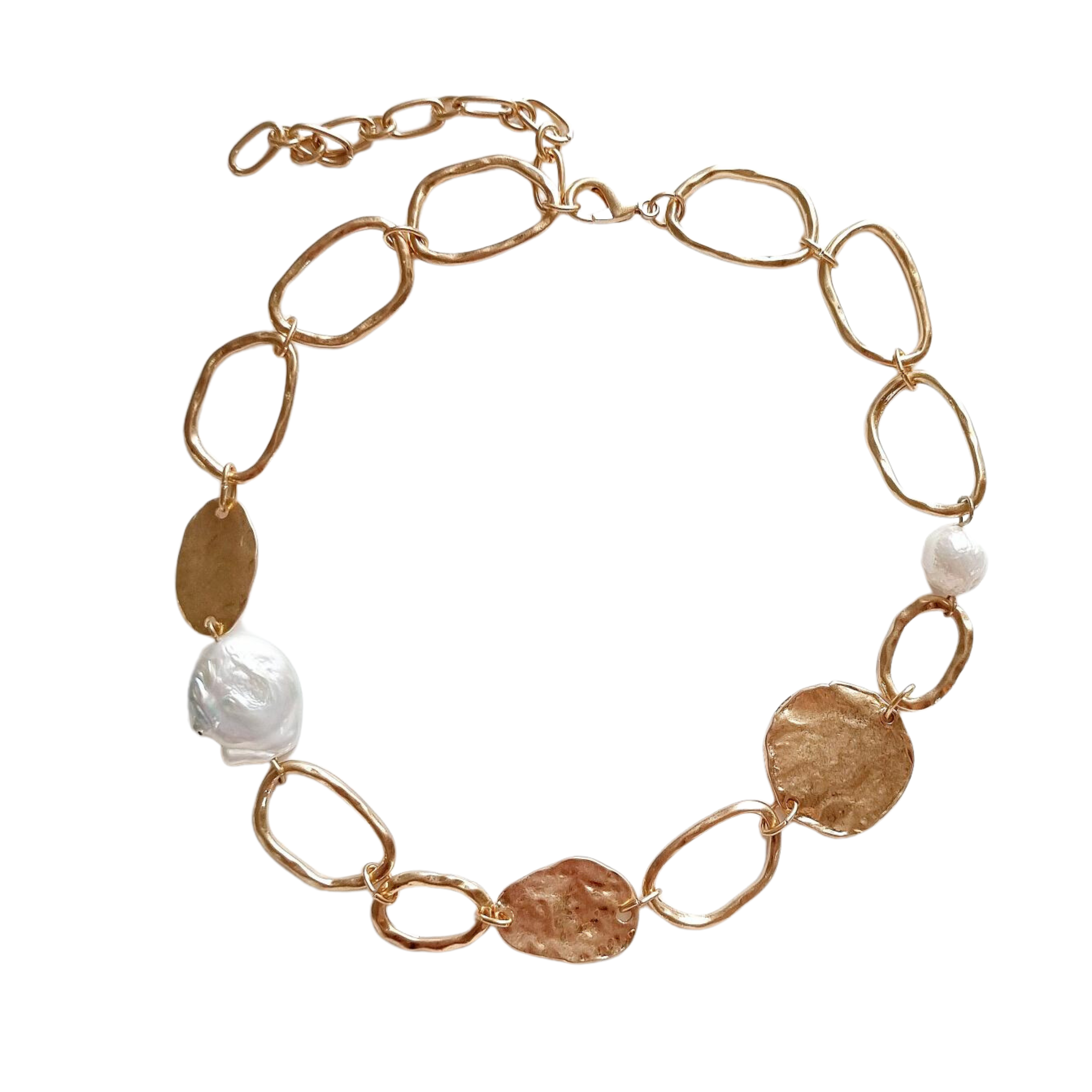 Maxine Oversized Link Necklace with Pearl Gold