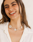 Maxine Oversized Link Necklace with Pearl Silver