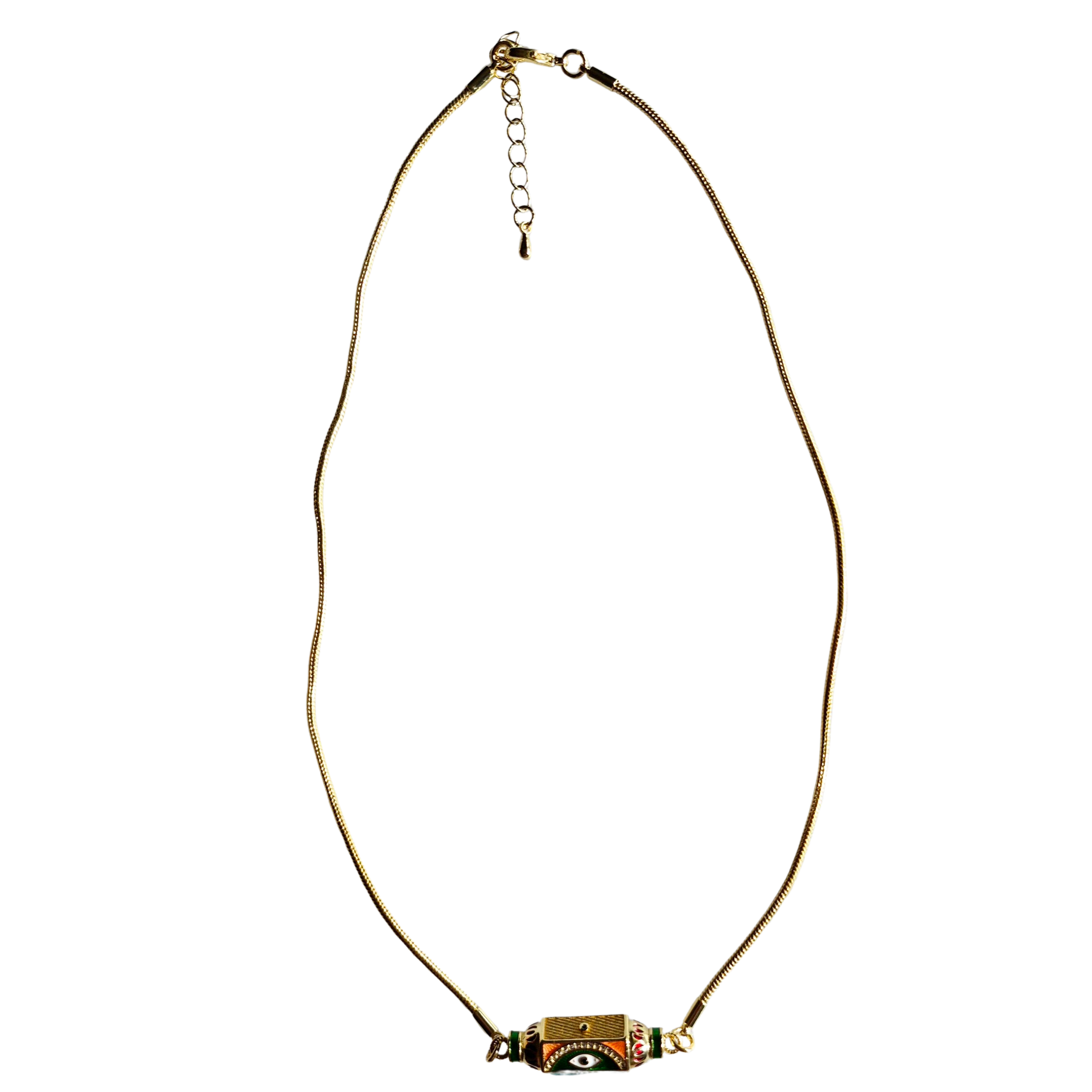 Green Orange Eye Snake Chain Necklace 54060N