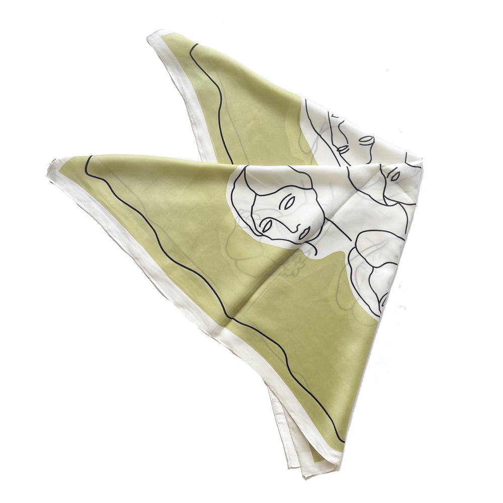 Picasso Abstract Face Satin Scarf Green