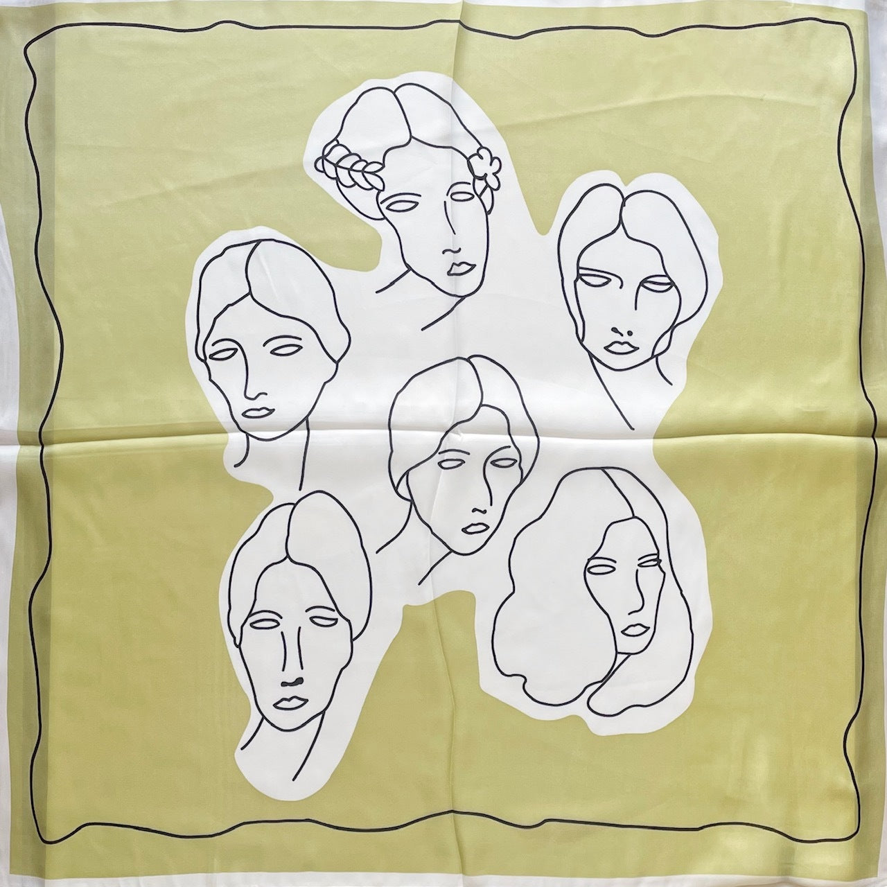 Picasso Abstract Face Satin Scarf Green