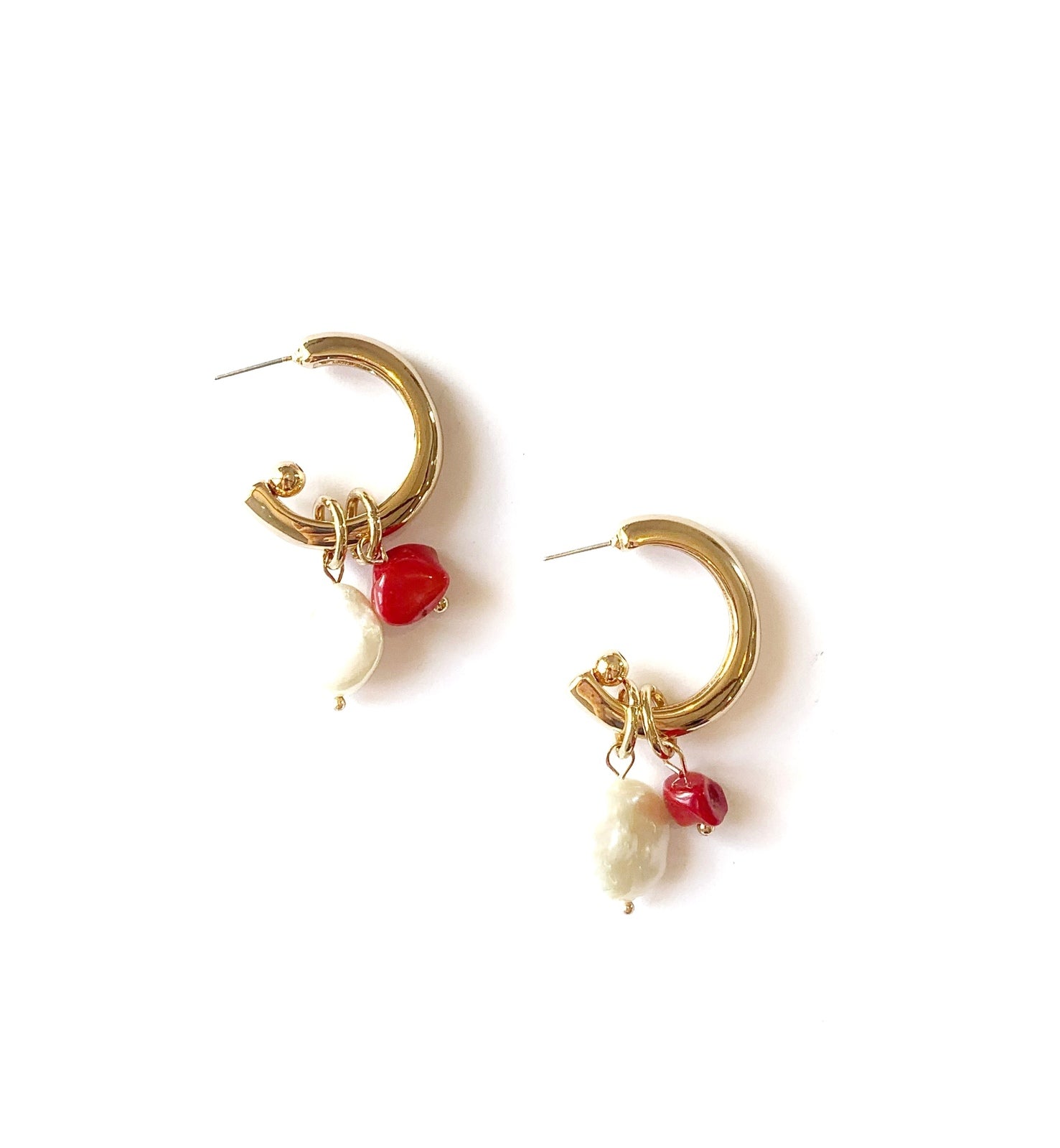 Clearance Lucine Gold Half Hoop Earring Red Pearl