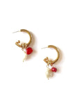 Clearance Lucine Gold Half Hoop Earring Red Pearl