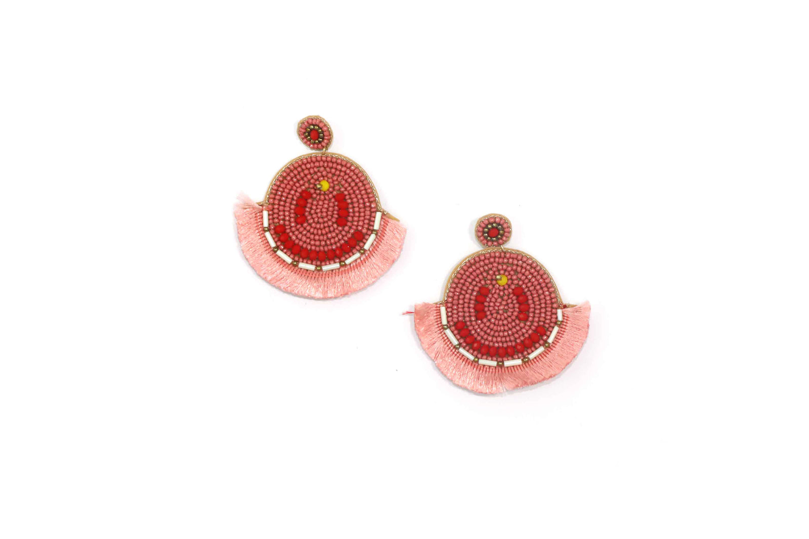 Clearance Oversized Beaded Stud with Tassle Pink