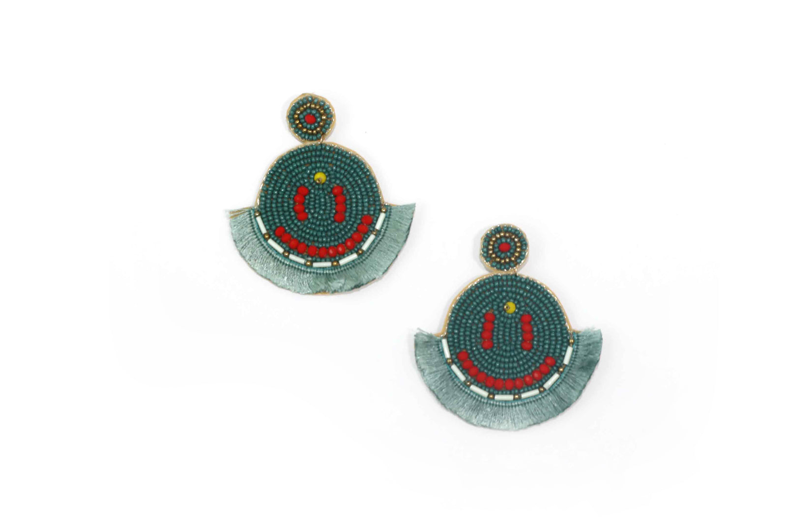 Clearance Oversized Beaded Stud with Tassle Green
