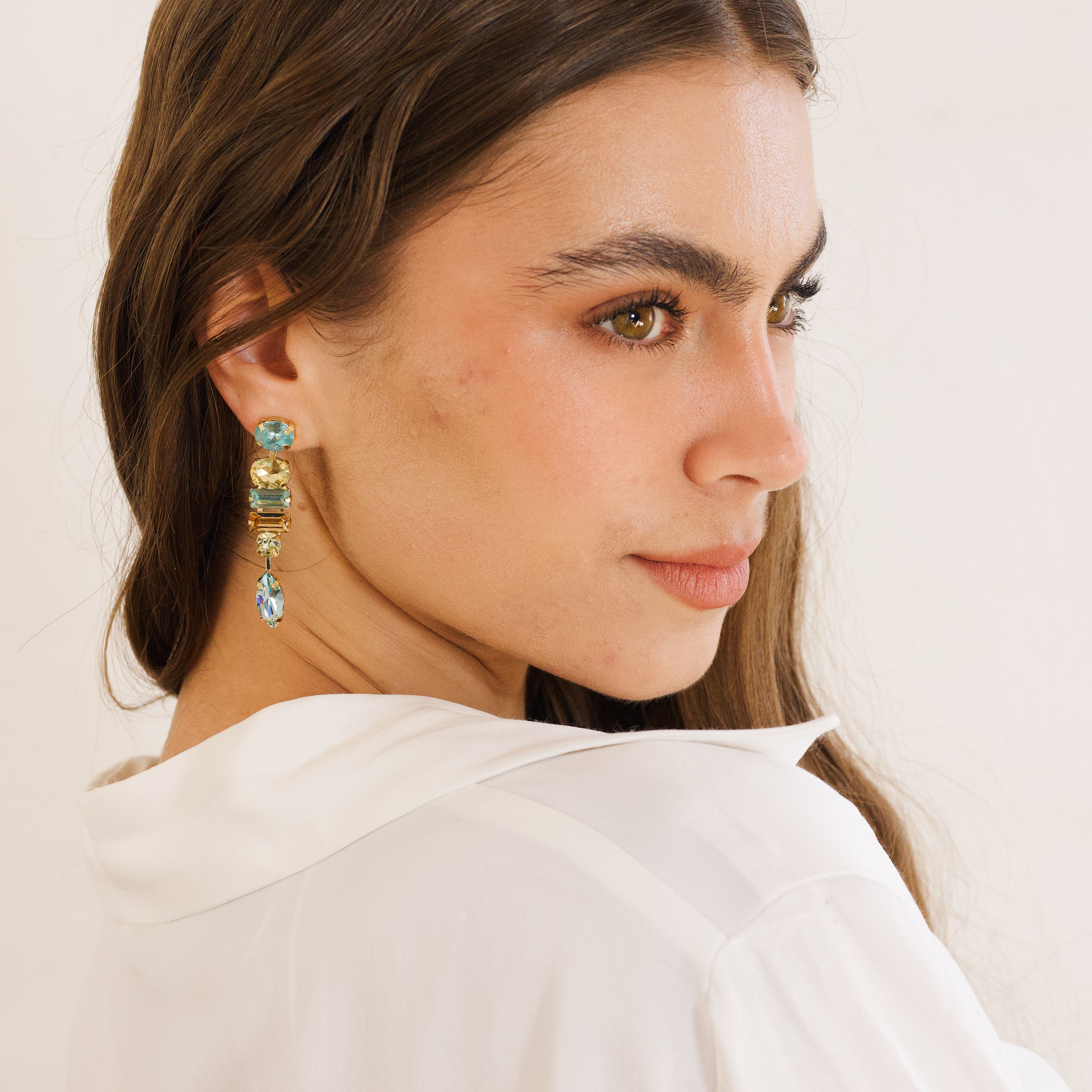 Giordana Cascading Gem Earring Blue Yellow