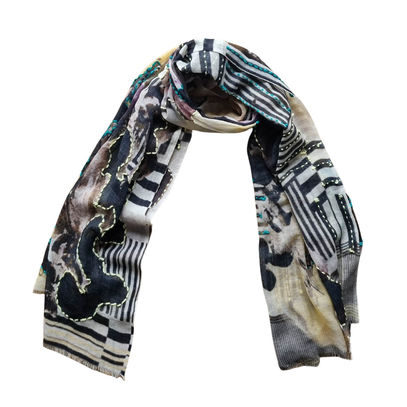 Clearance 2023 Pure Wool Winter Scarf Beige Black AI6702