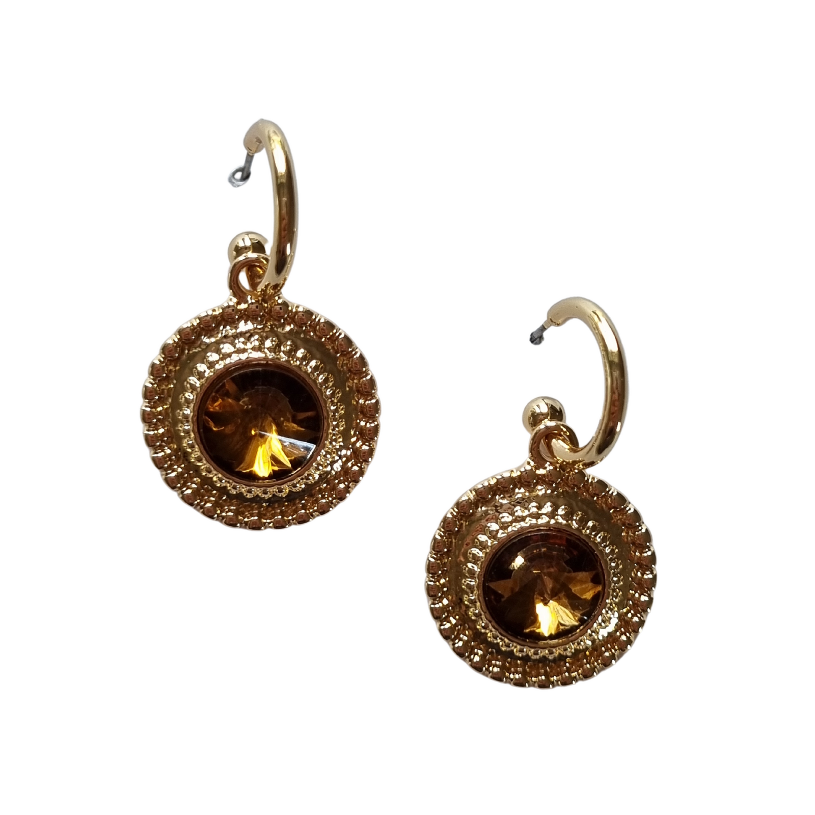 Lara Gold Round Gem Earring Brown
