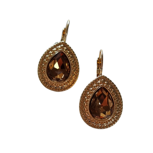 Leah Gold Teardrop Gem Earring Brown