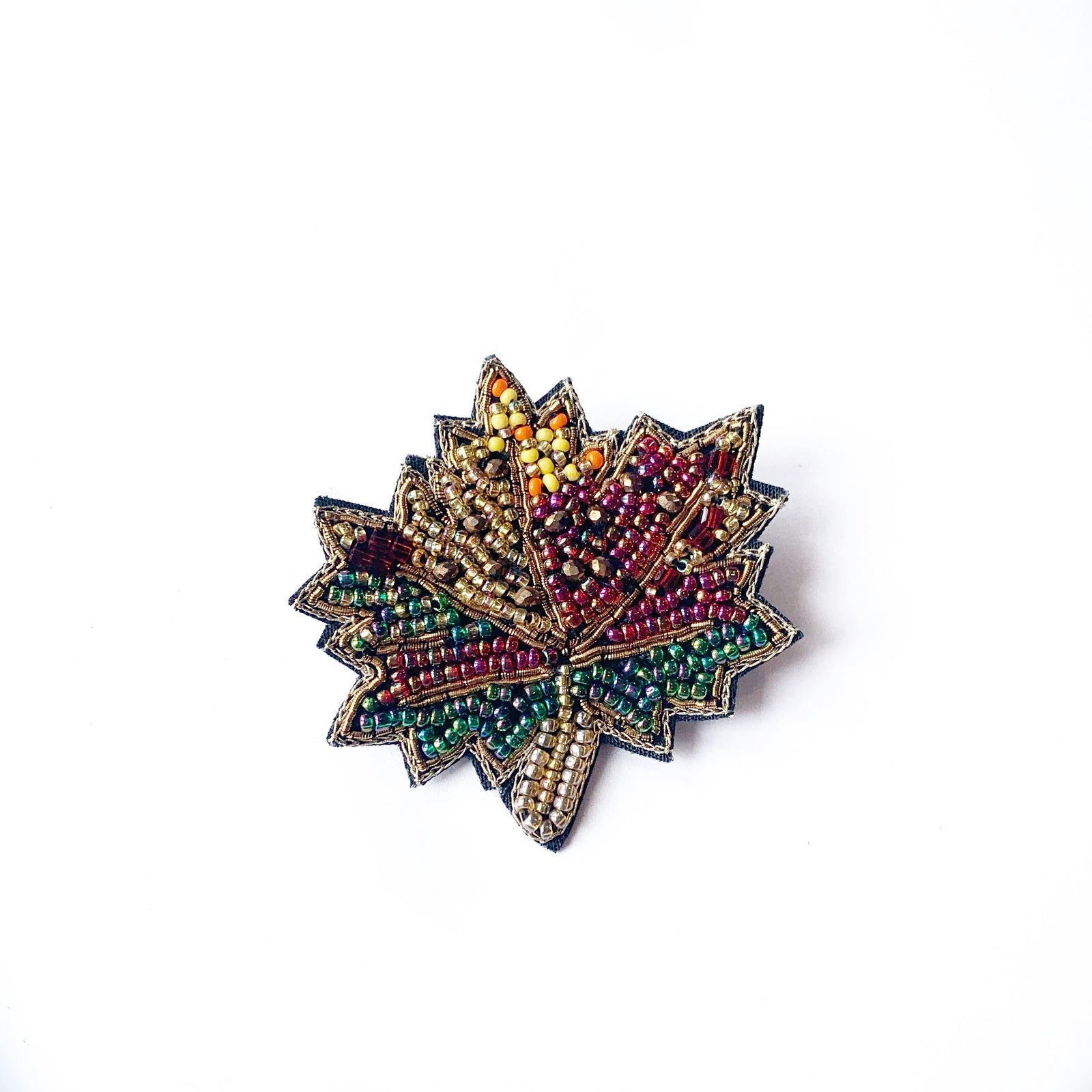Autumn Leaf Beaded Brooch