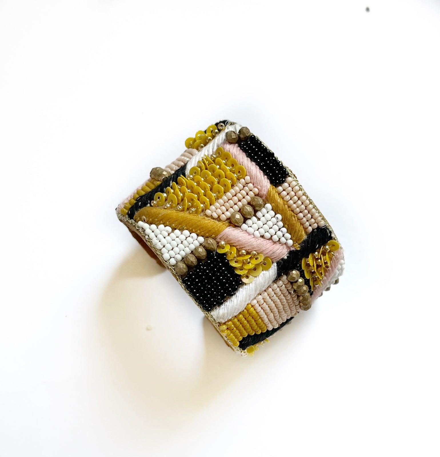 Viva Beaded Cuff Bangle Mustard