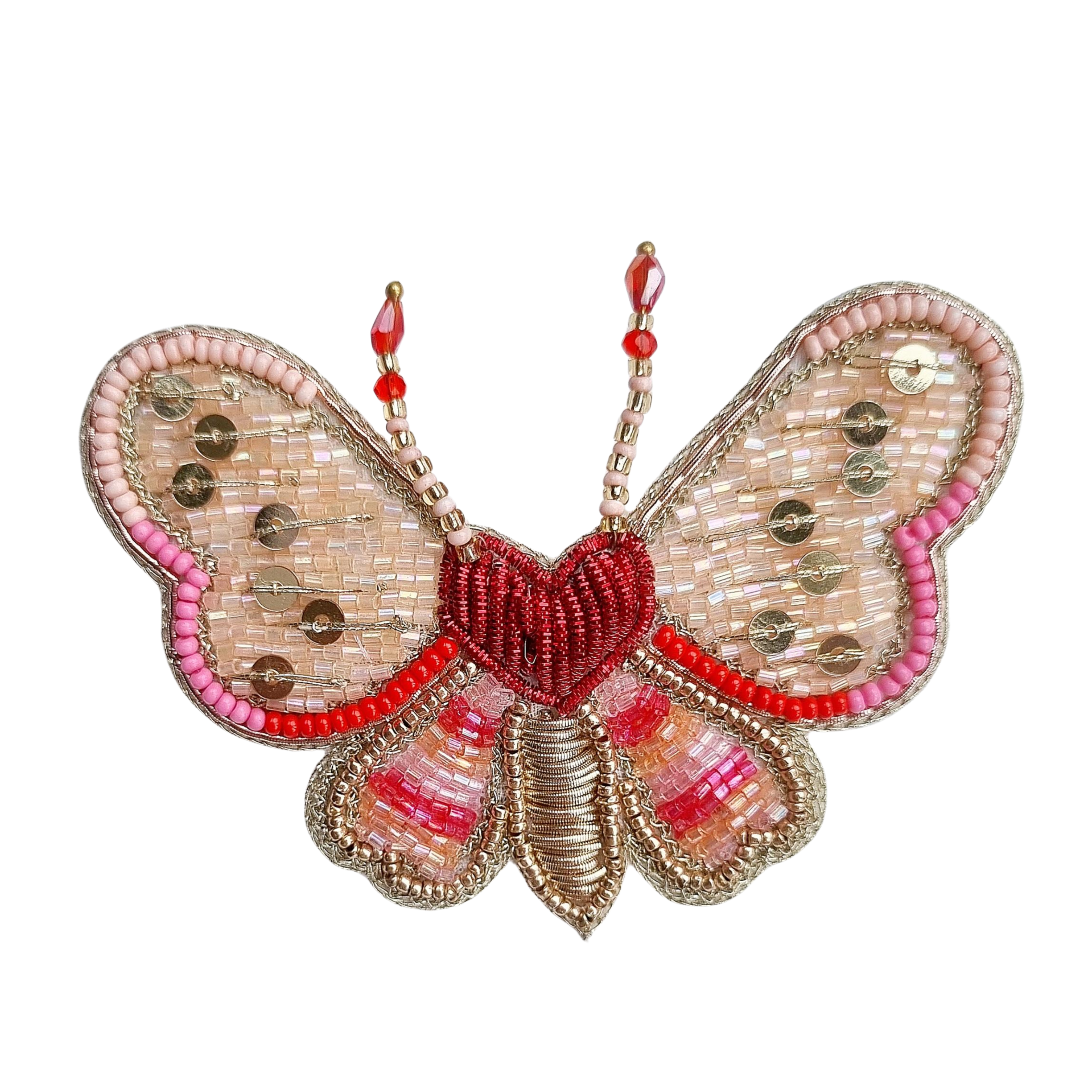 Pink Beaded Butterfly Brooch BR503