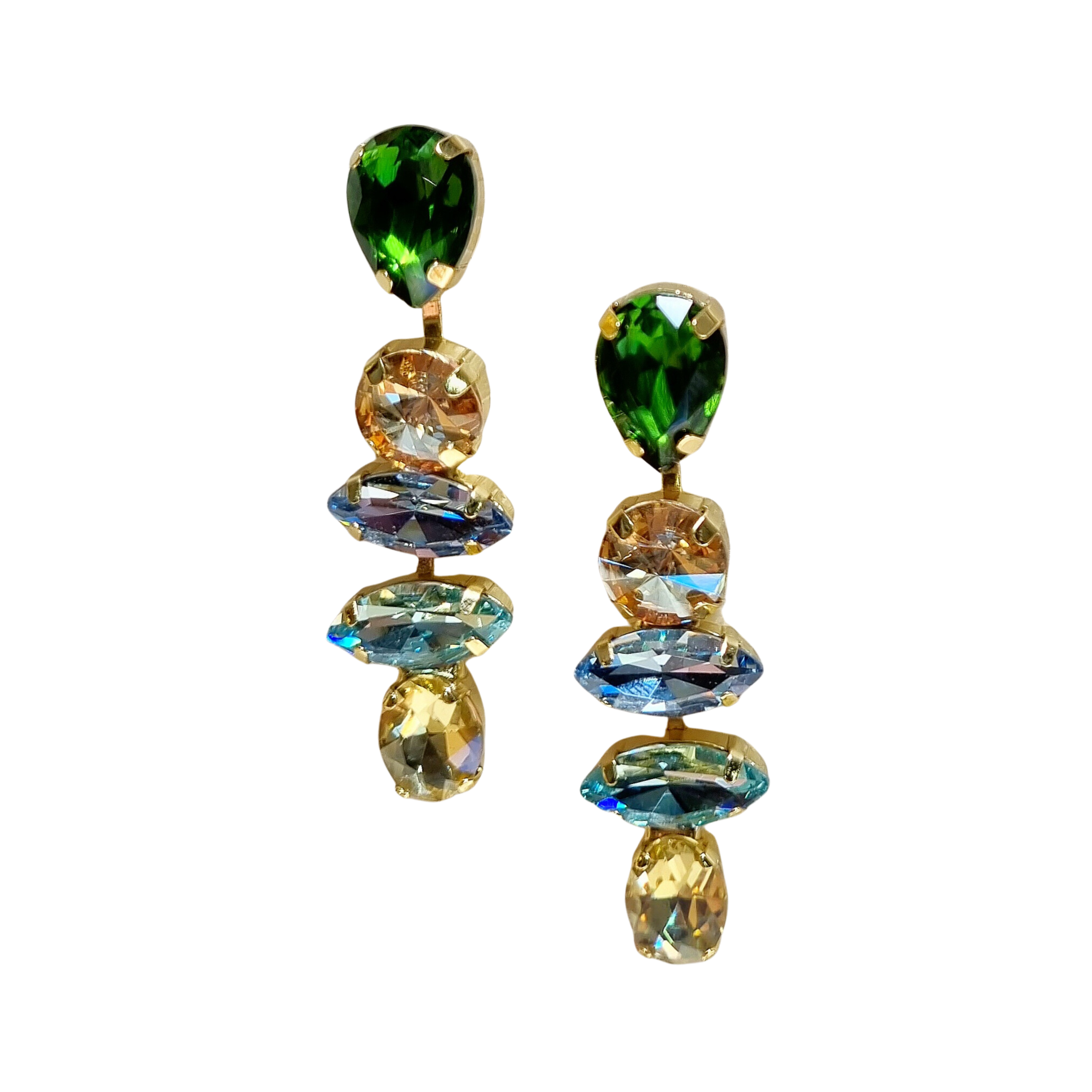 Gloria Cascading Gem Earring Green Blue