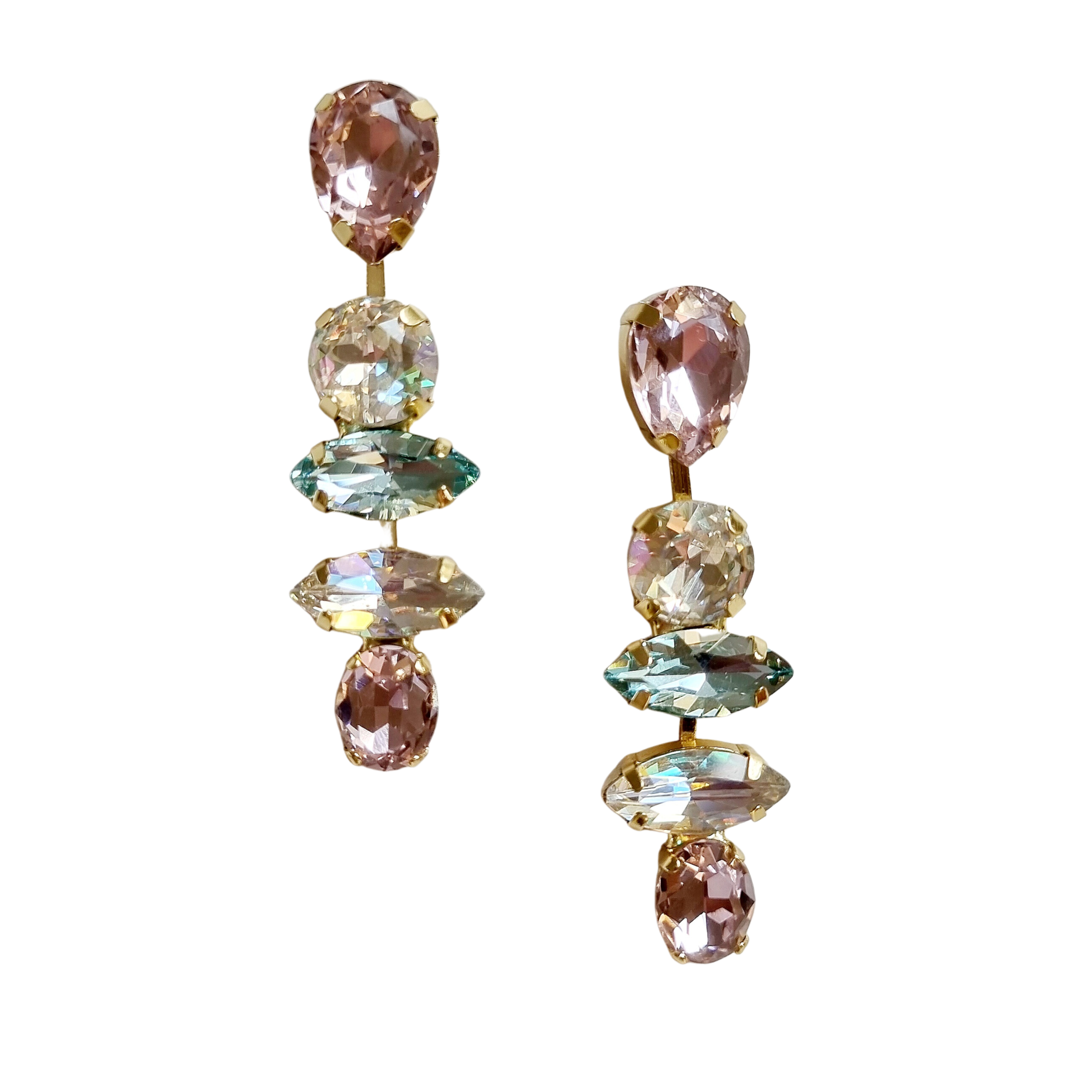 Gloria Cascading Gem Earring Pink Blue Clear