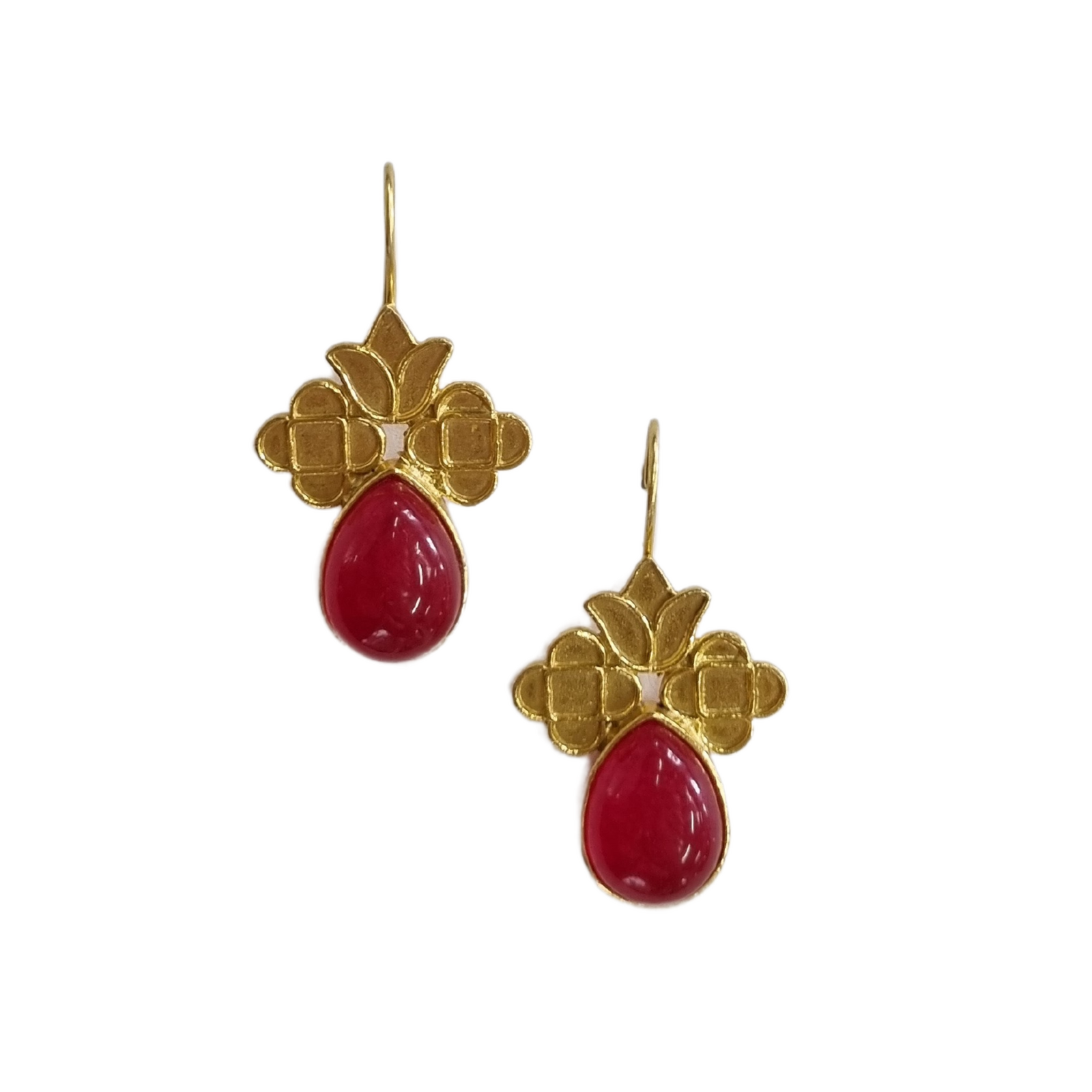 Amelia Natural Stone Brass Earring Raspberry