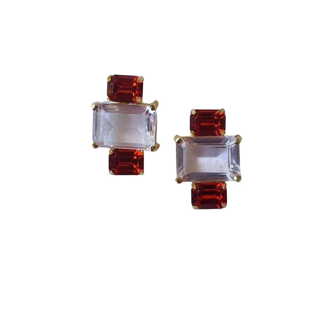 Fantasy Glass Gem Earring with Pink Orange