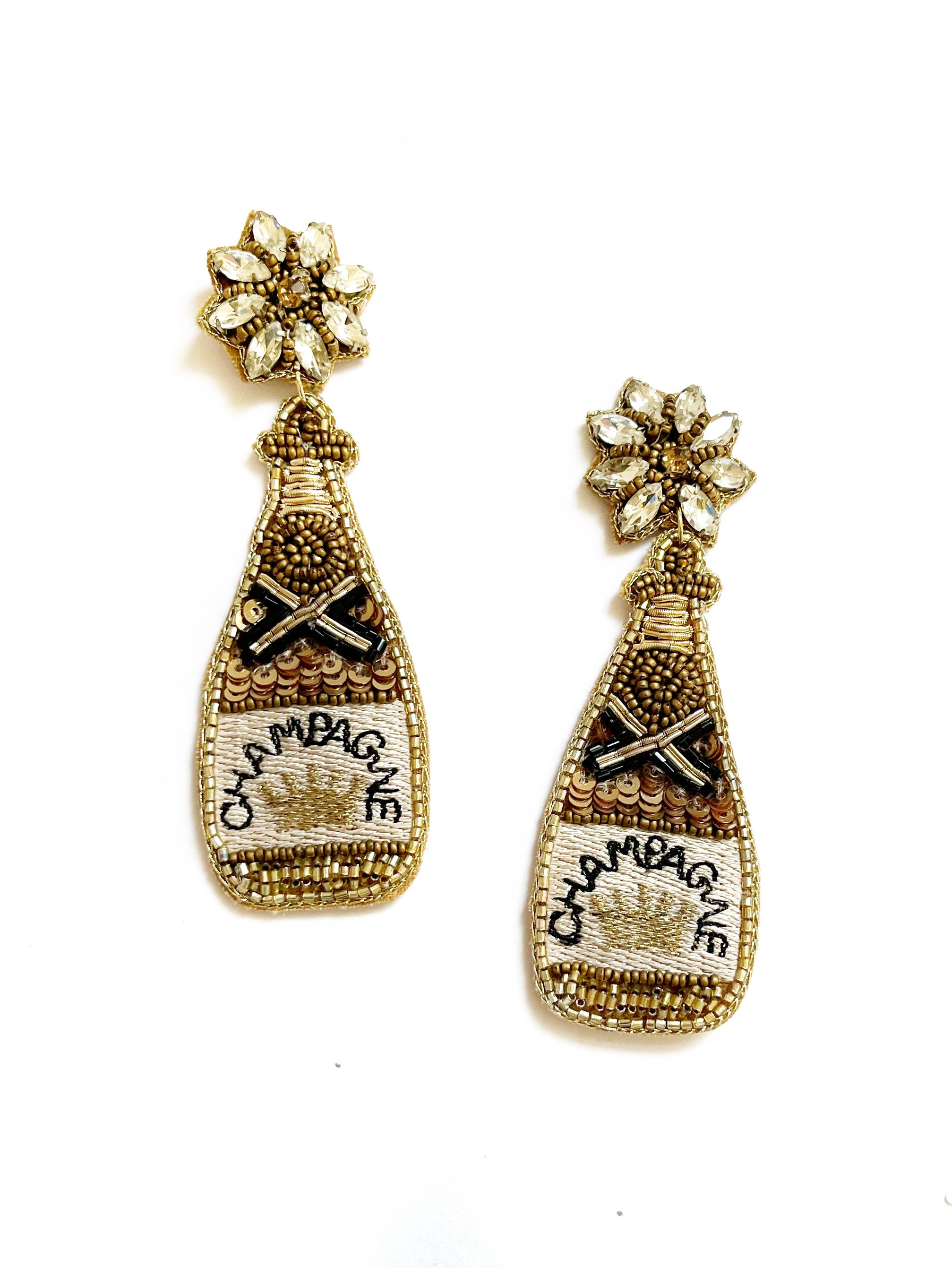 Gold Champagne Bottle Beaded Earring FJEA19846