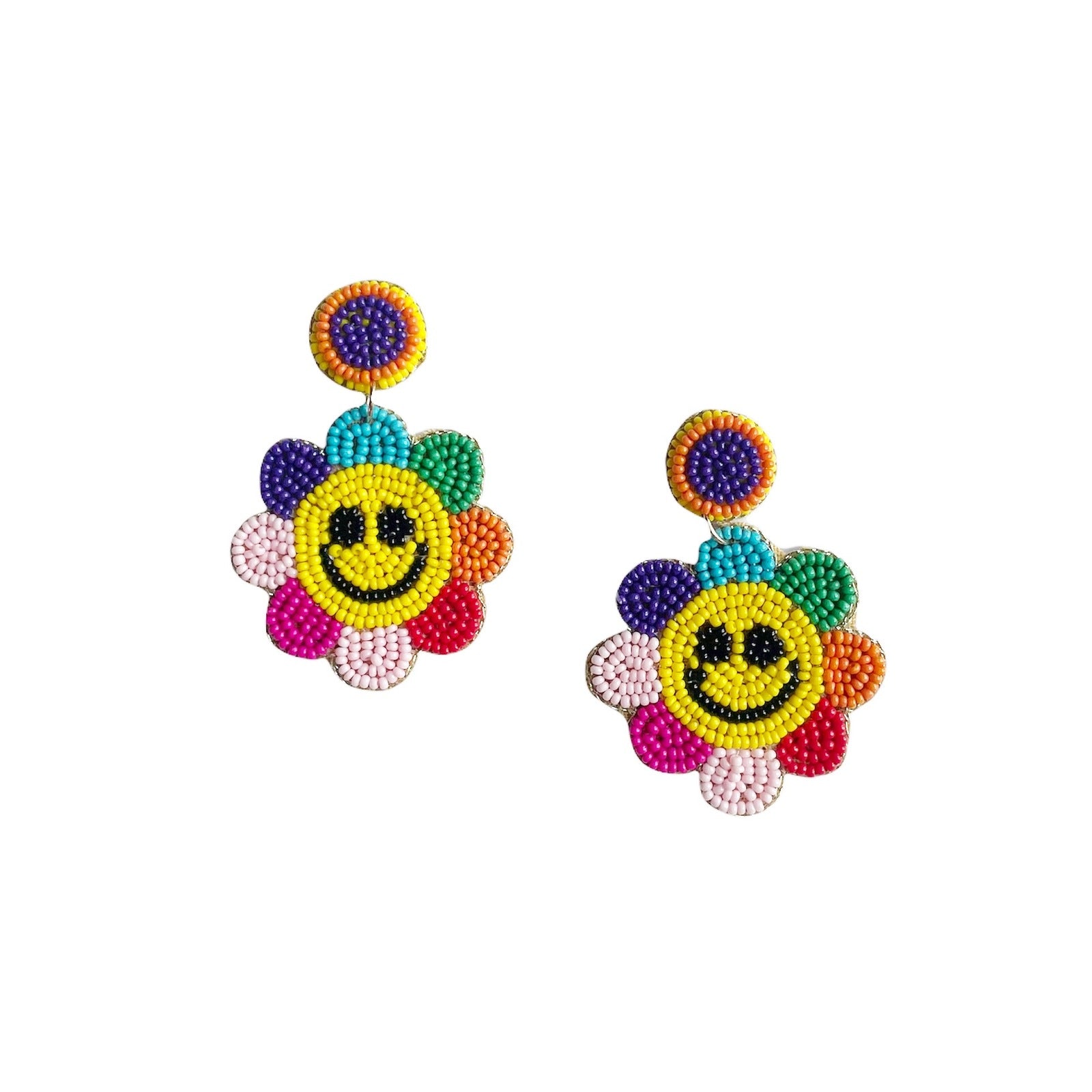 Beaded Smiley Rainbow Sunflower Earring