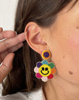 Beaded Smiley Rainbow Sunflower Earring