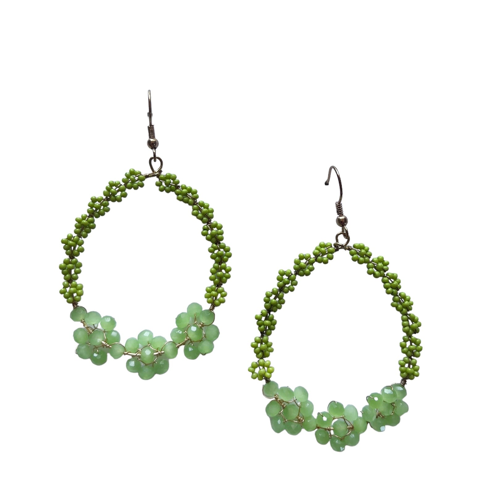 Eden Beaded Floral Hoop Earring Green
