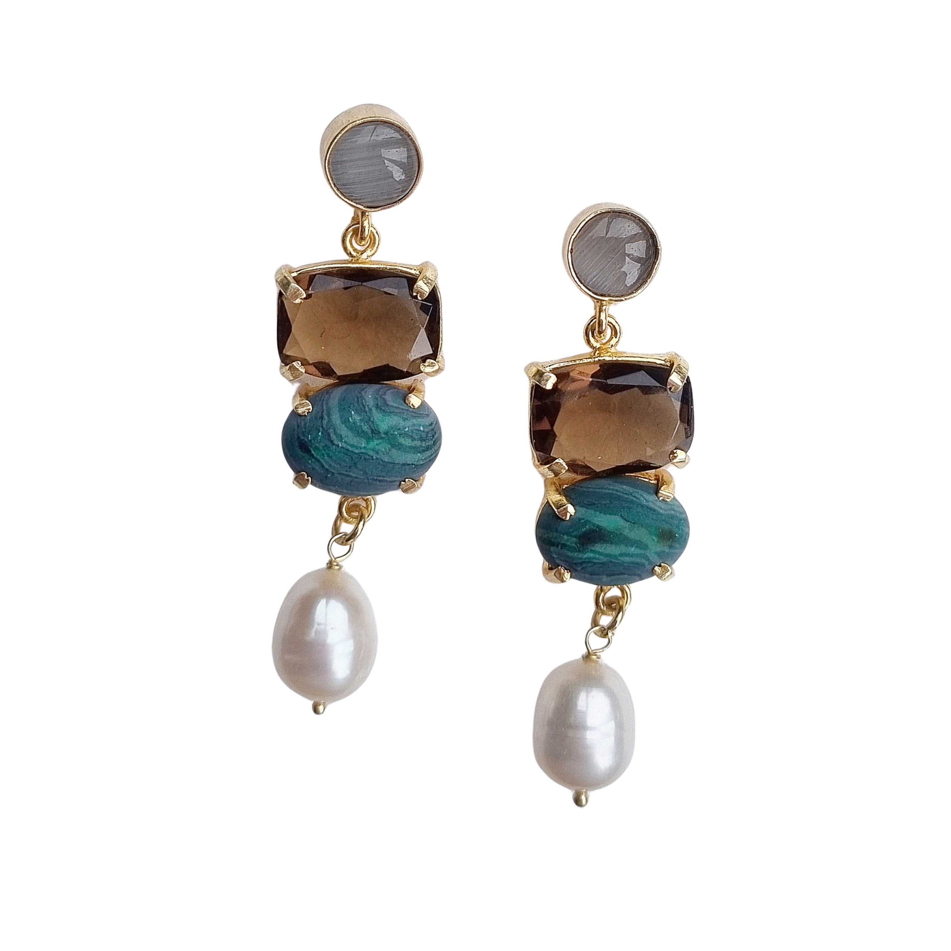 Meira Cascading Natural Stone Earring with Pearl Droplet