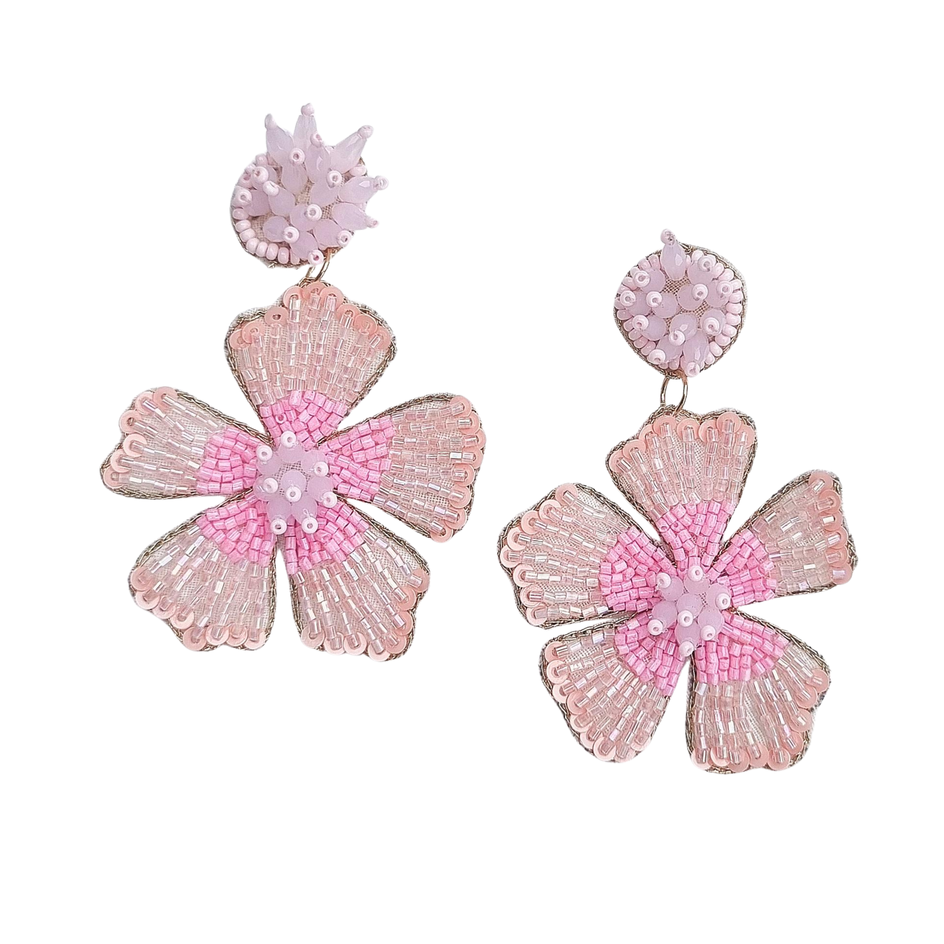 Pink Flower Beaded Earring