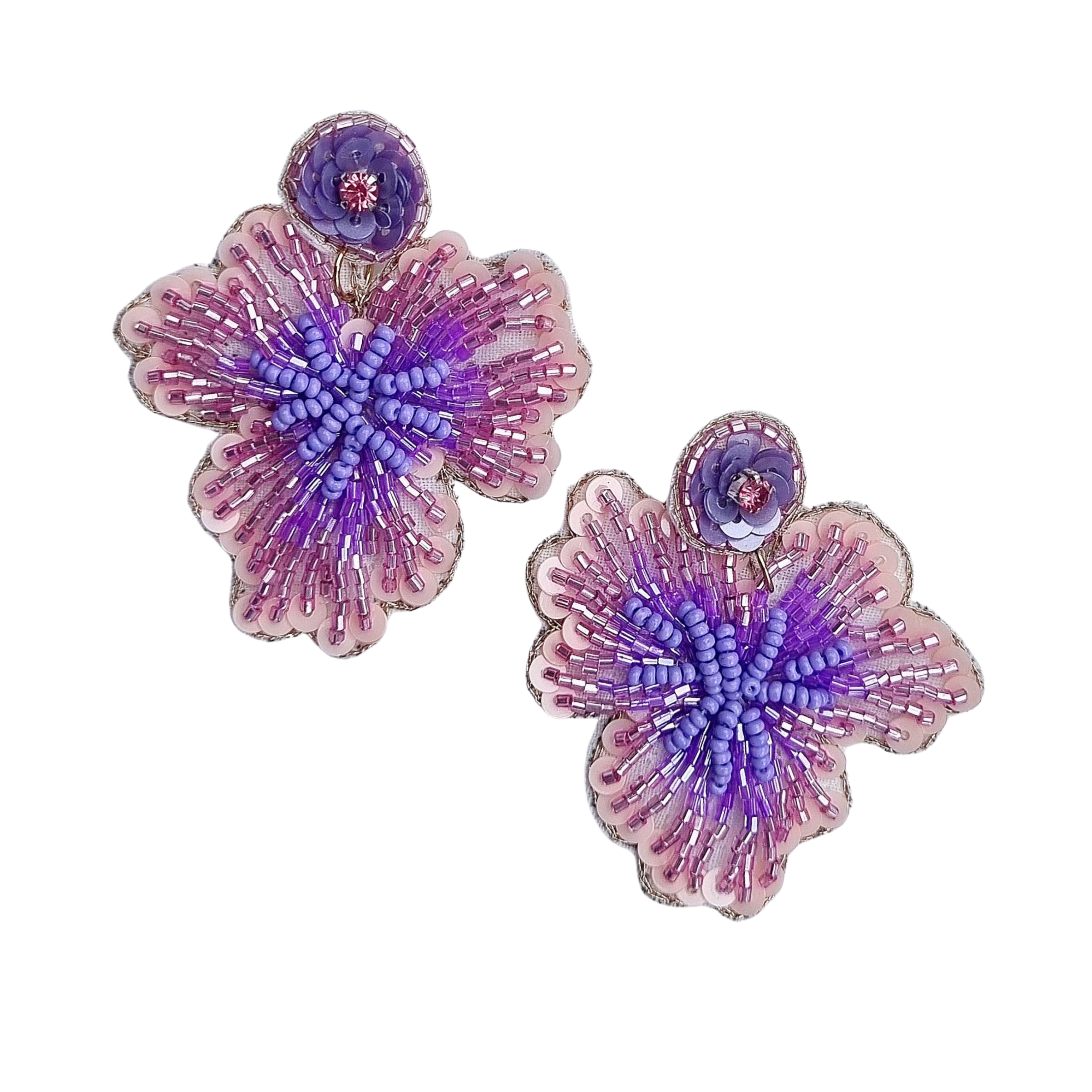 Purple Flower Beaded Earring