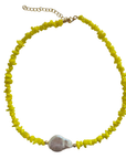 Glass Bead Necklace with Freshwater Pearl Yellow FJNE19395YE