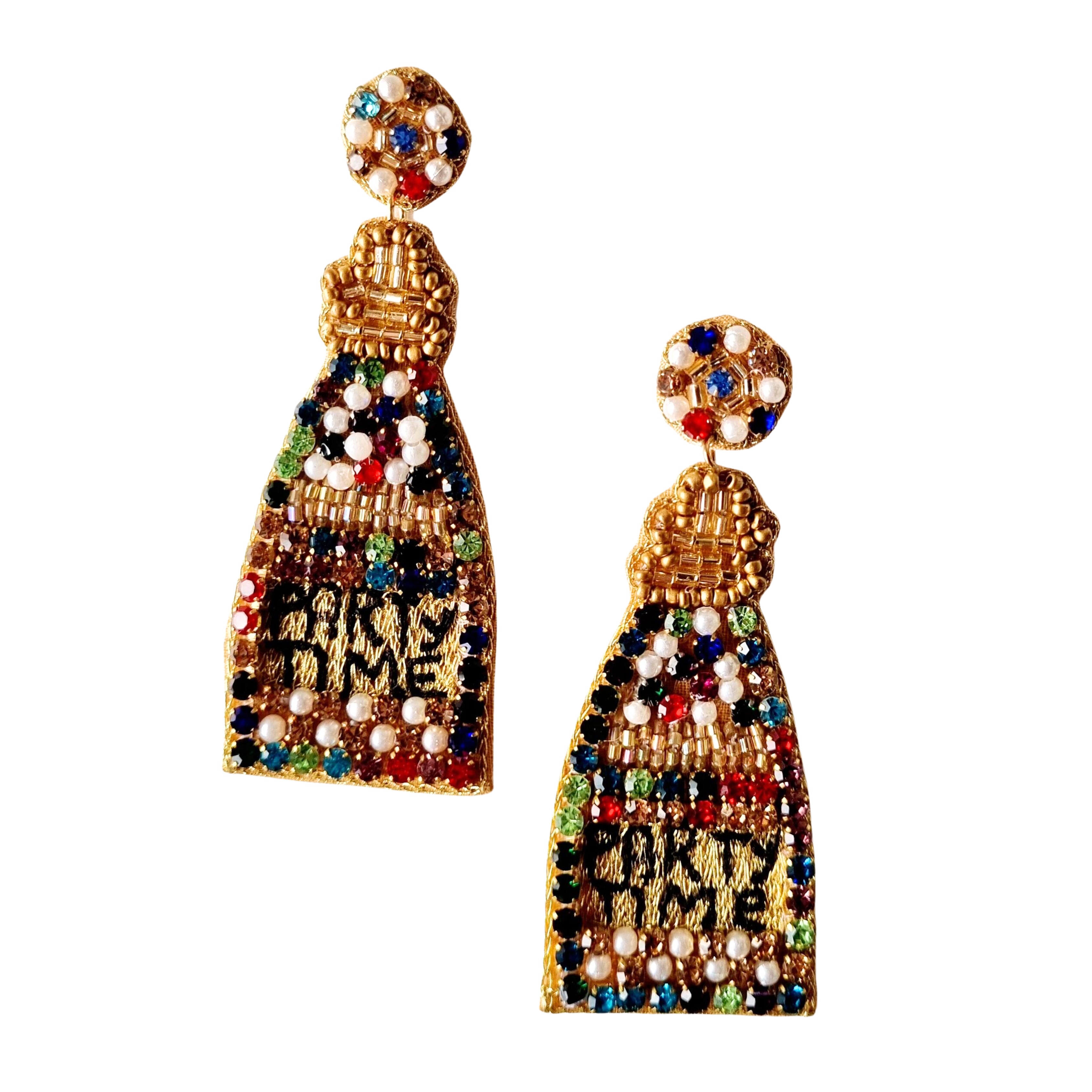 Beaded Party Time Champagne Bottle Earring Multi