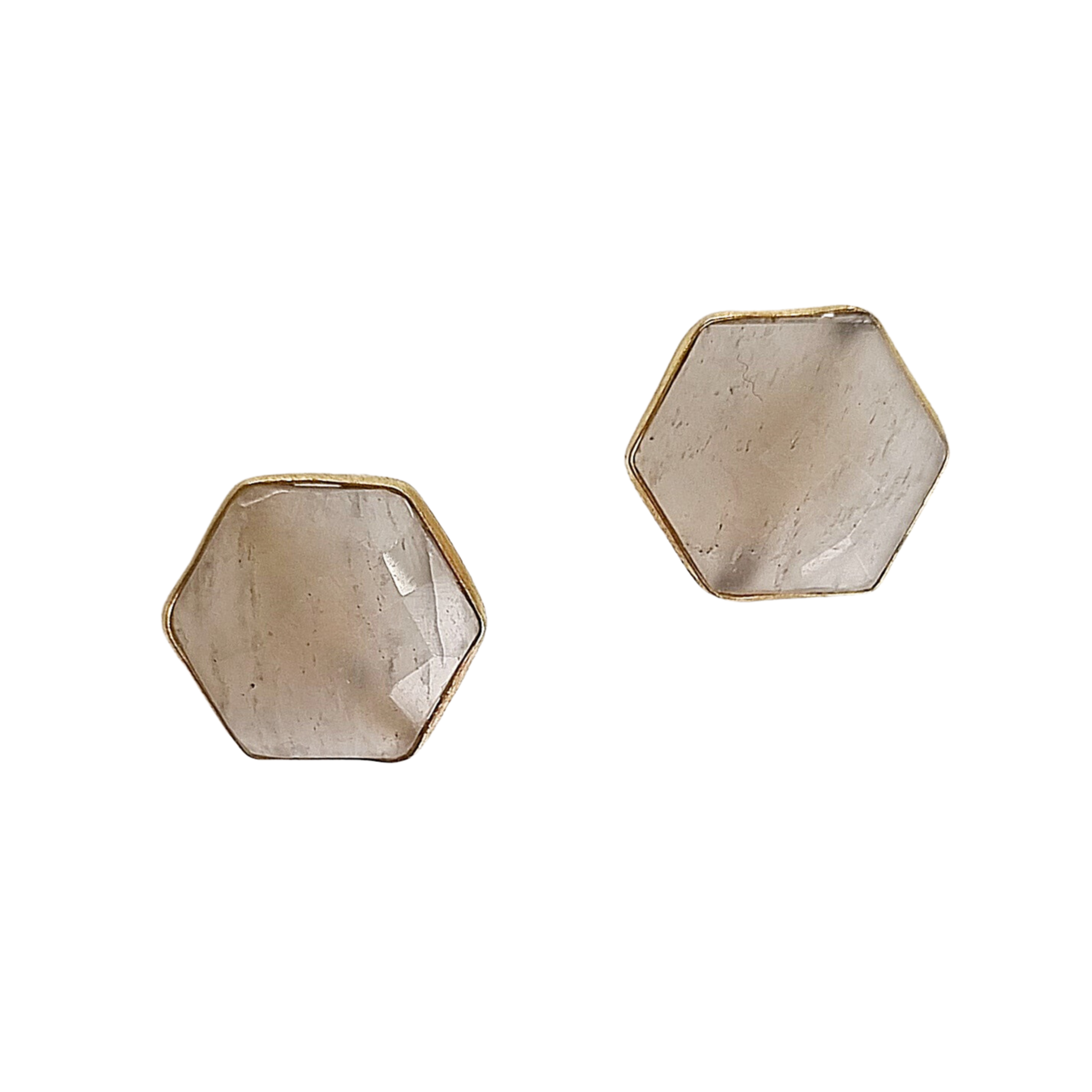 Clearance Celeste Large Hexagon Stud Gem Natural Stone Earring - Moonstone
