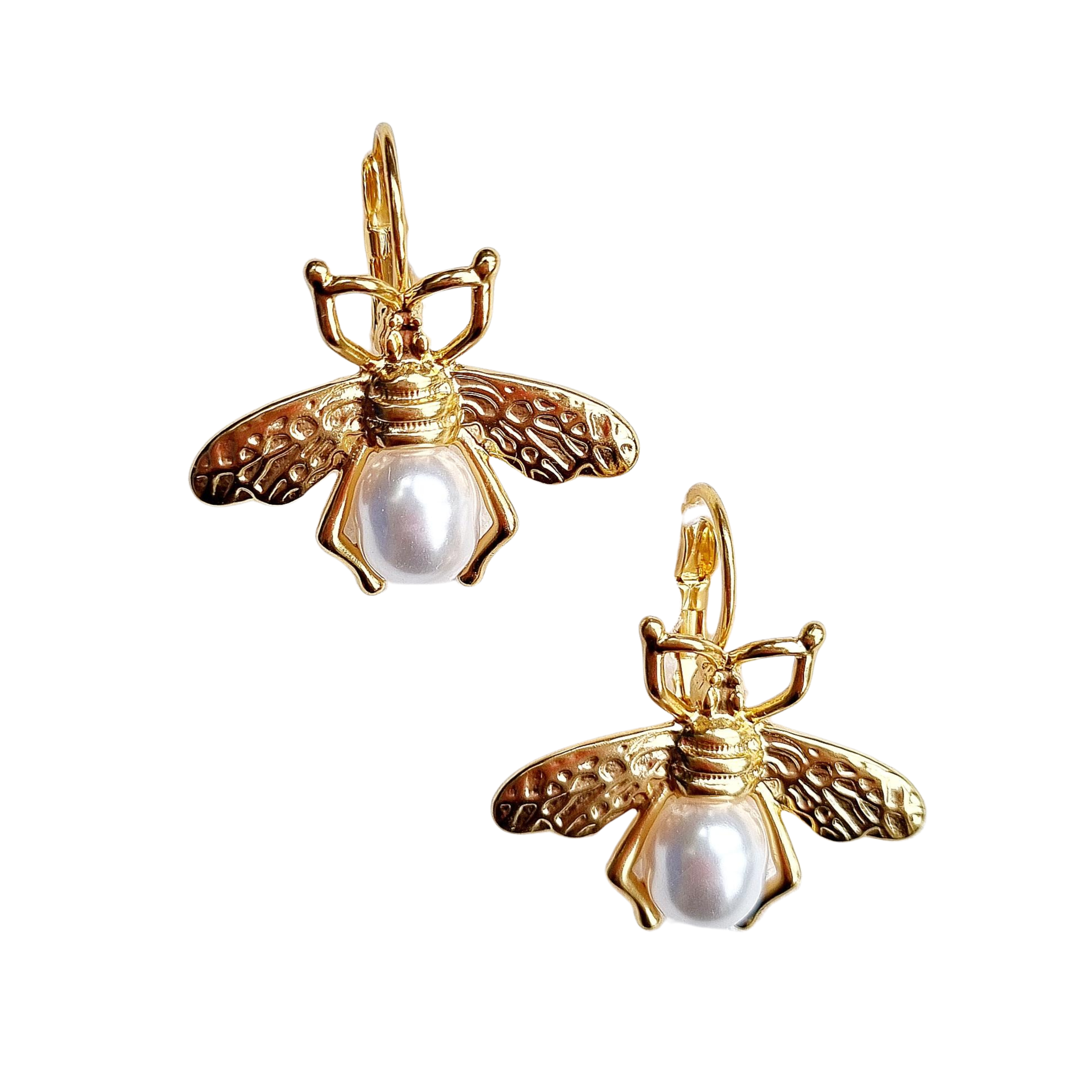 Gold Bee Pearl French Clip Earring