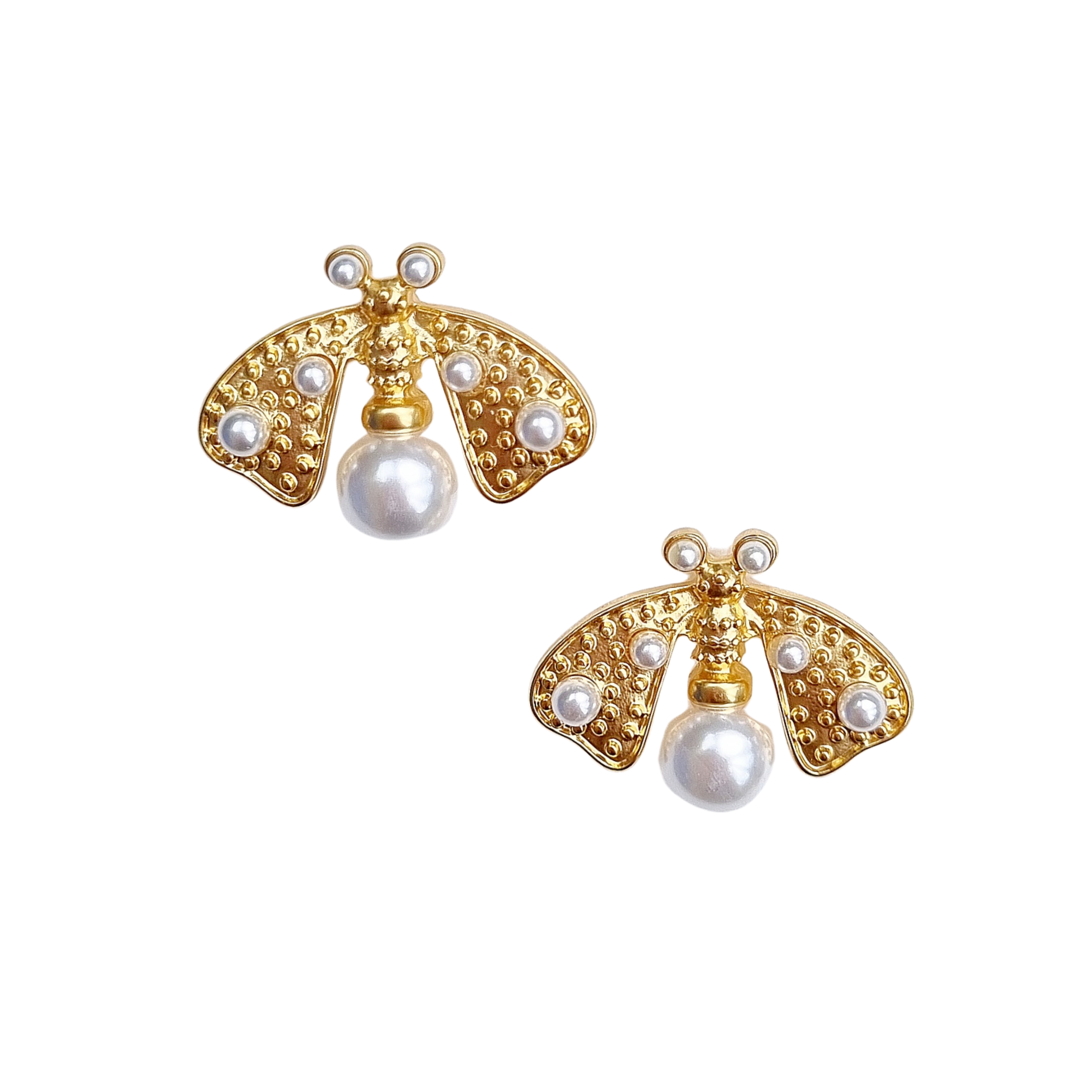 Gold Bee Pearl Stud Earring Style 2