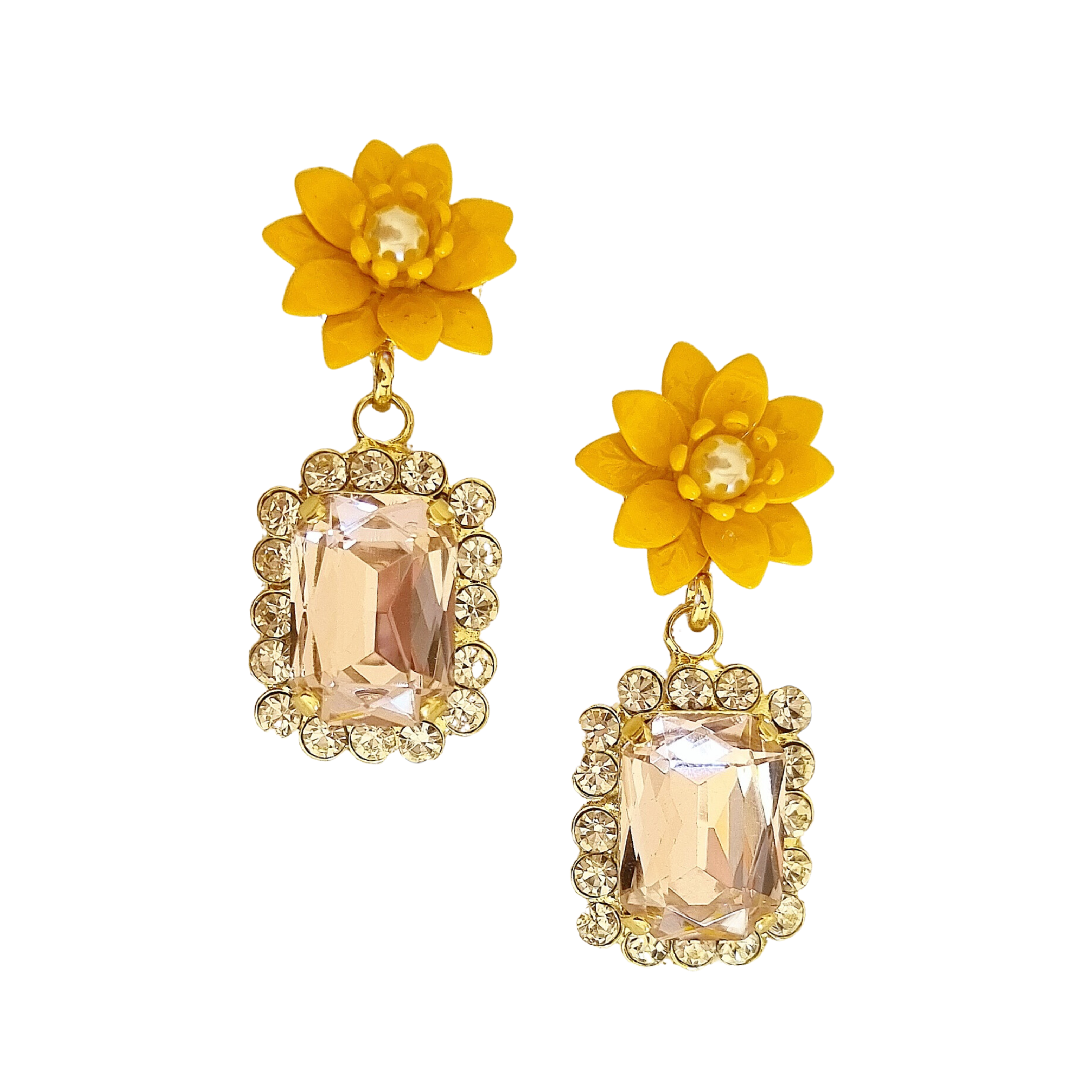 Gracie Flower Gem Earring Yellow Pink