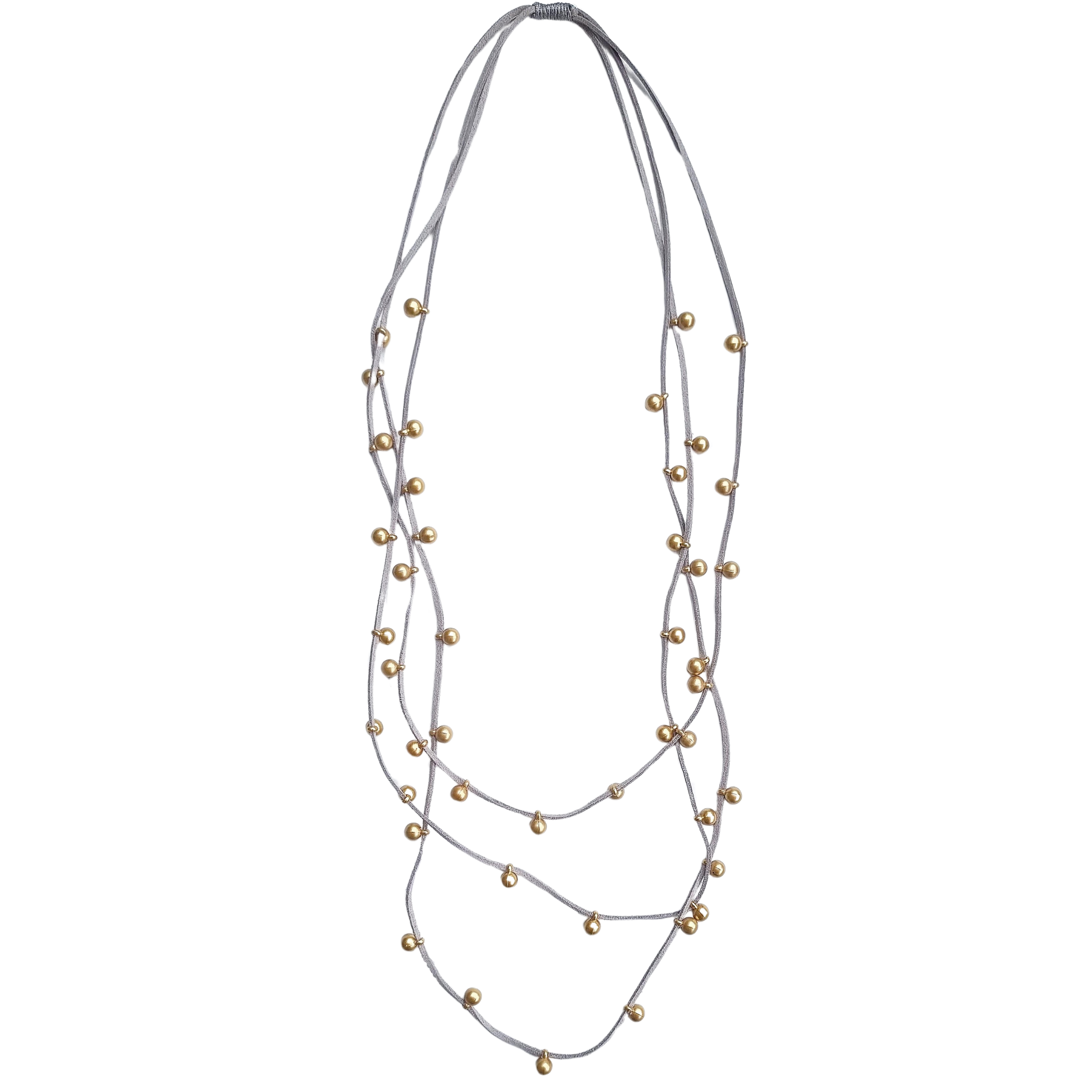Emaline Multi Row Grey Necklace Gold
