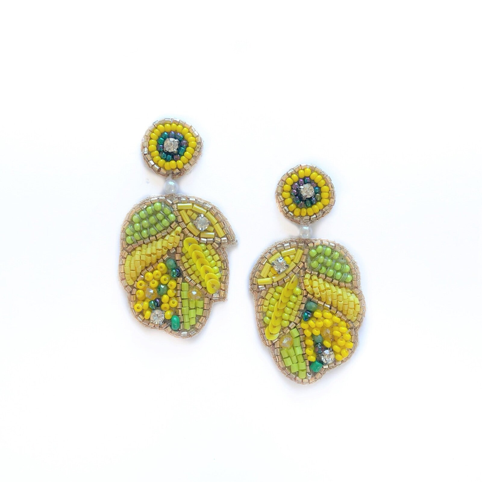 Beaded Yellow Green Leaf Earring