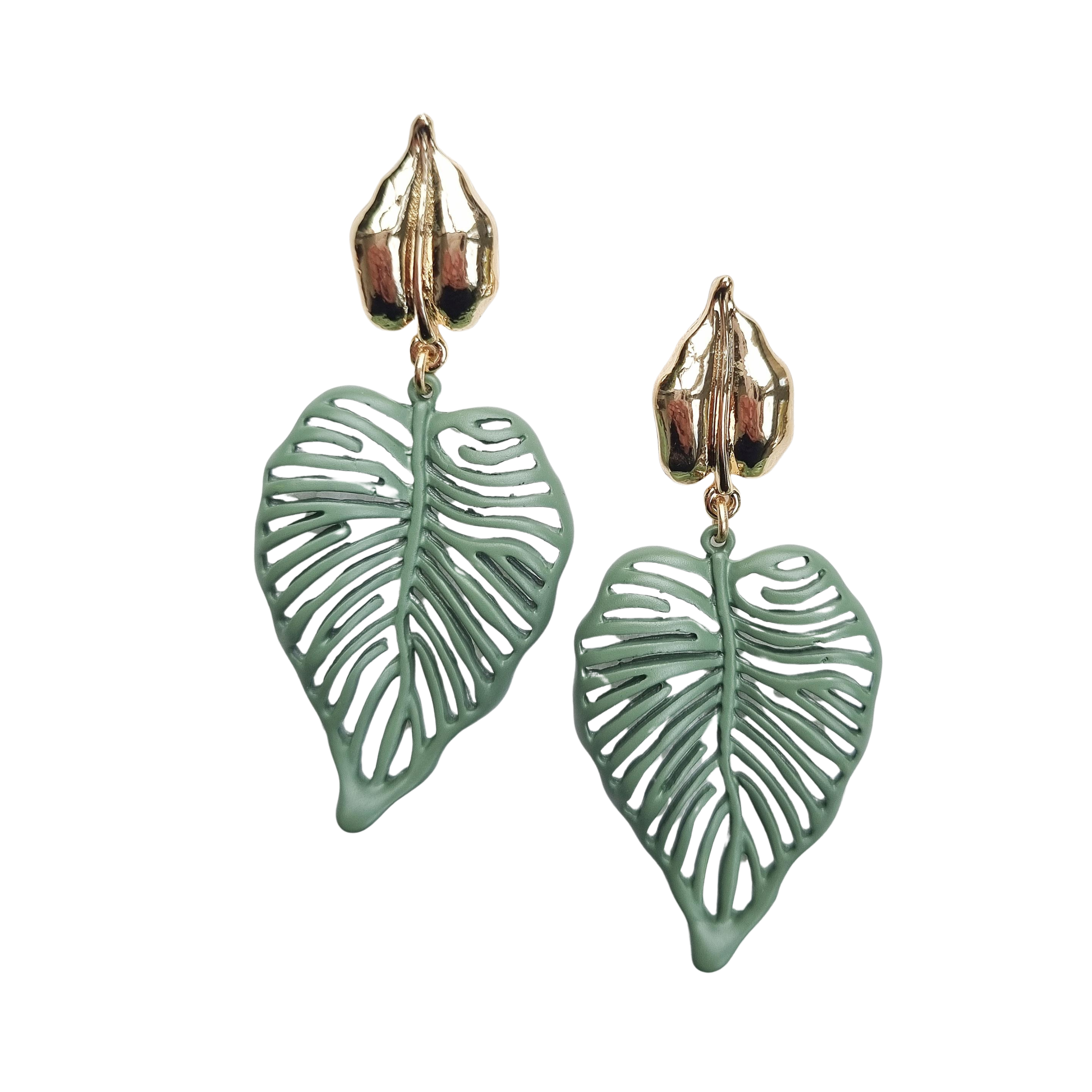 Milena Leaf Enamel Earring Green