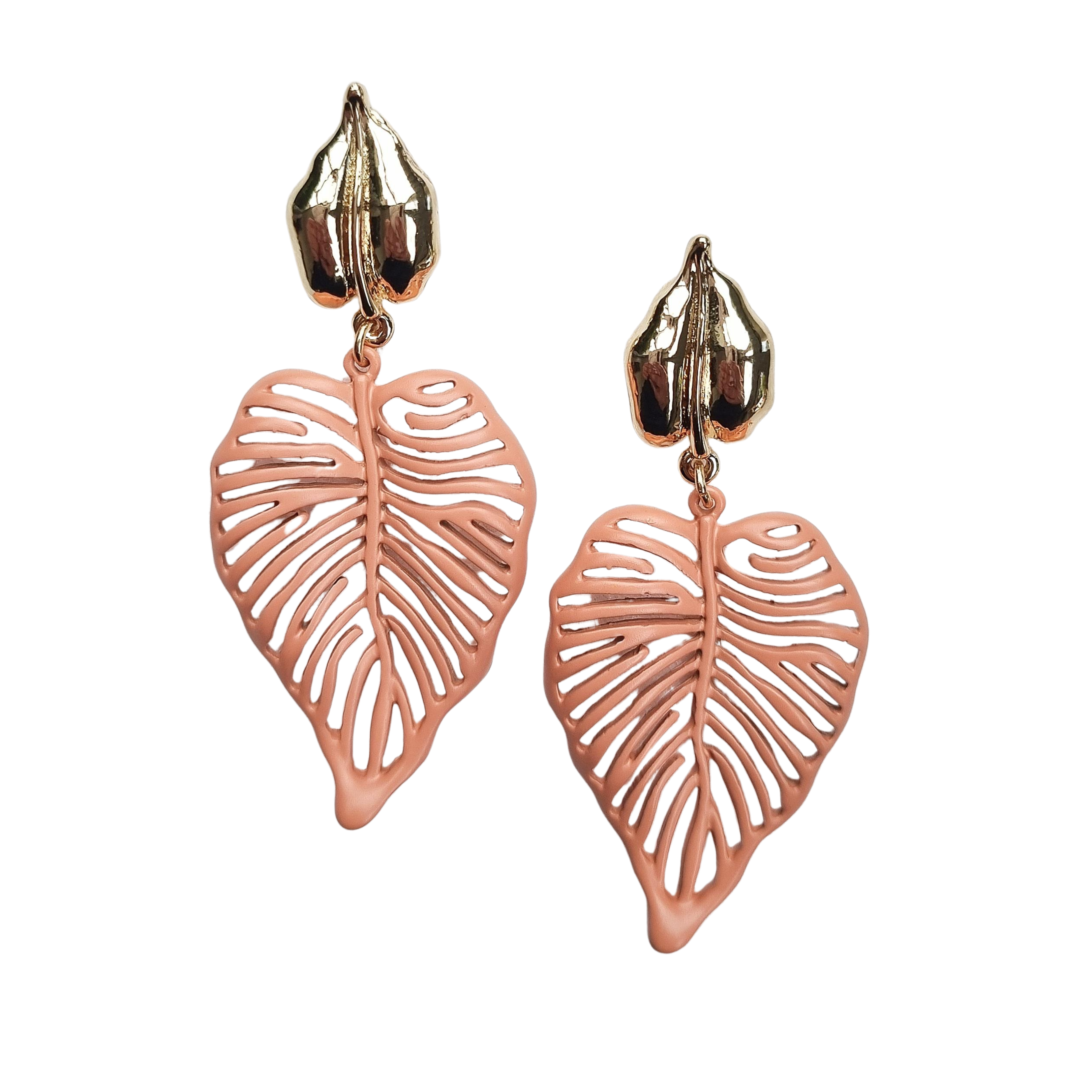 Milena Leaf Enamel Earring Peach