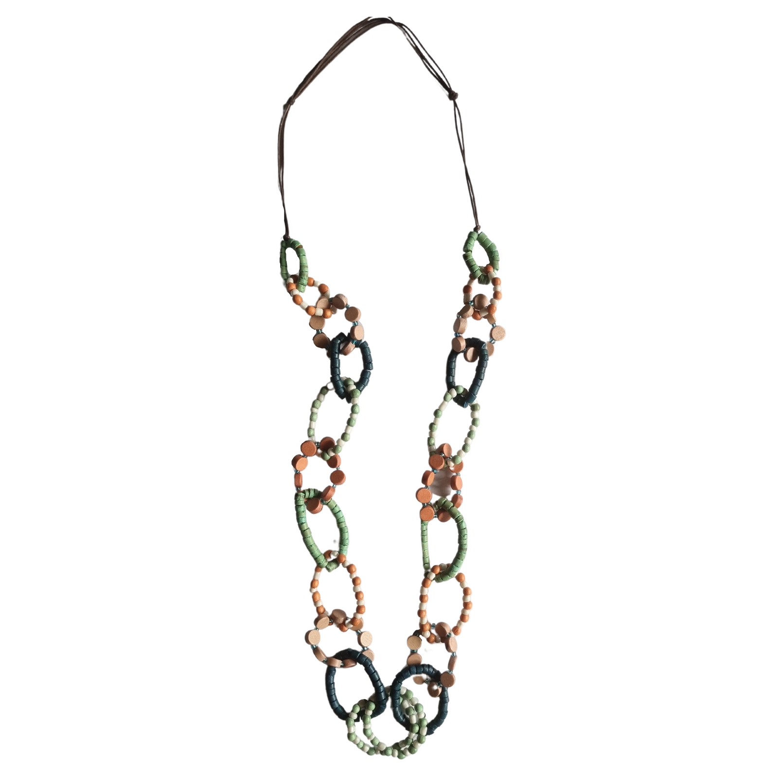 Birch Wooden Interlinked Oval Necklace Multi