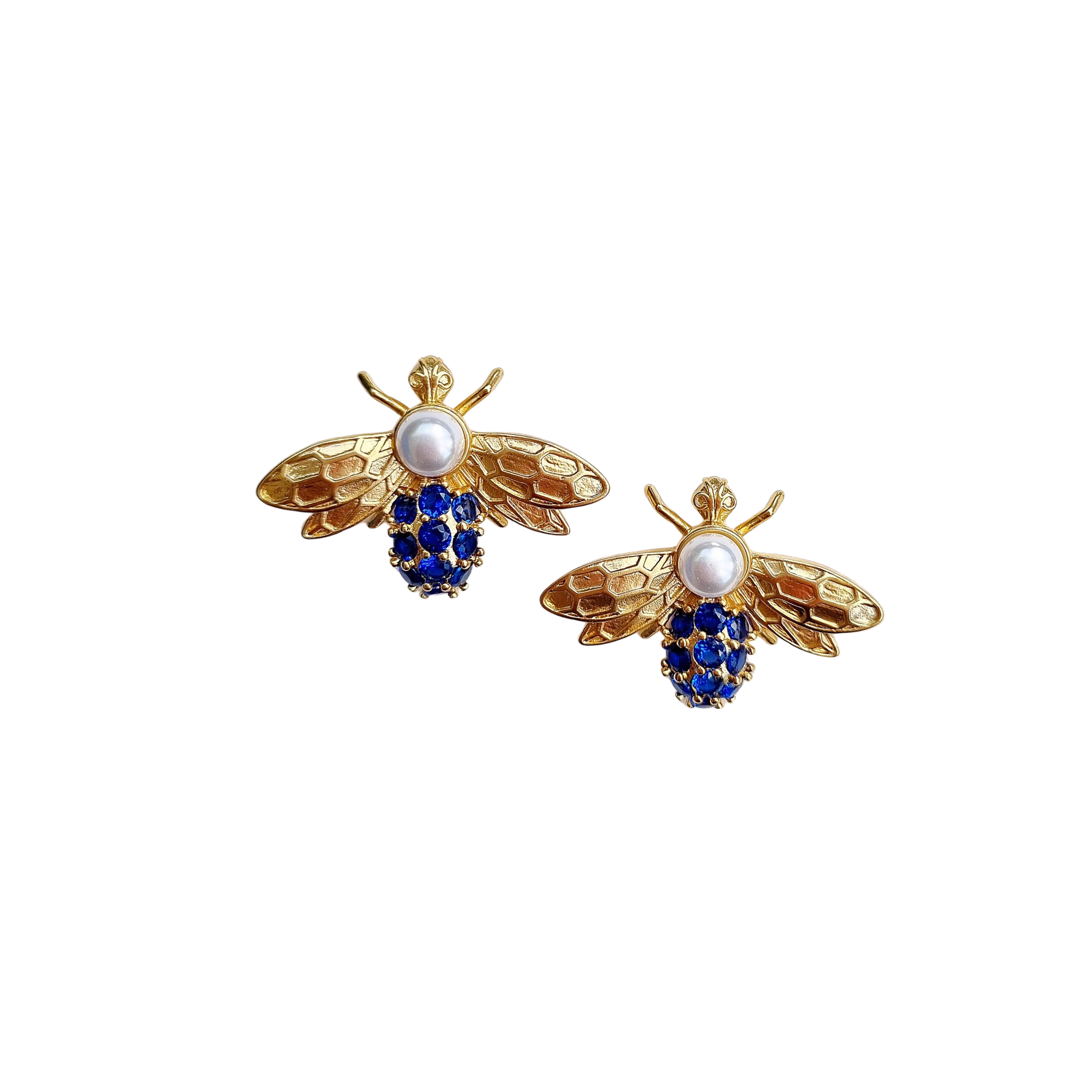 Navy Bee Stud Earring with Pearl